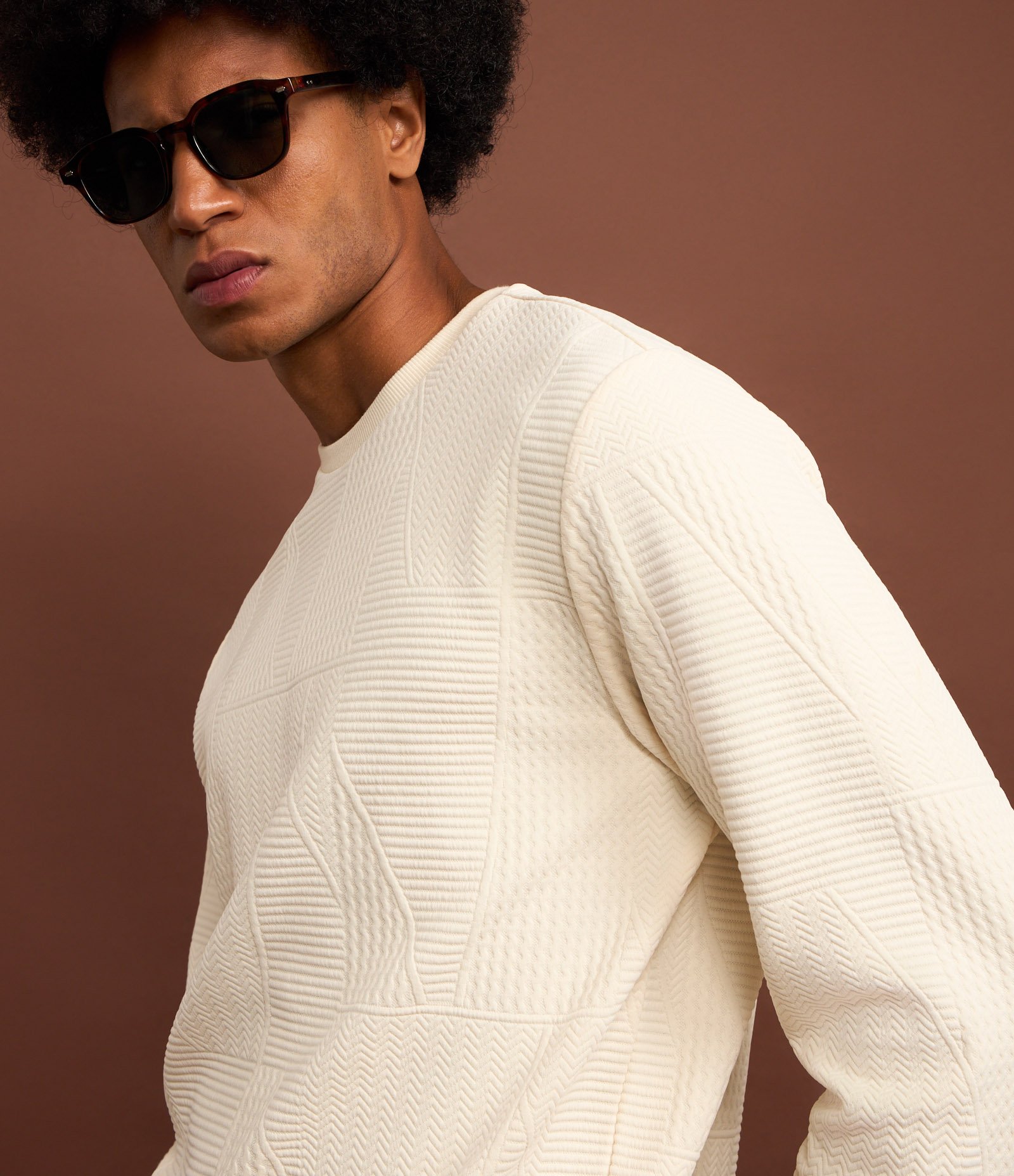 Casaco Fechado com Textura Patchwork Branco 5