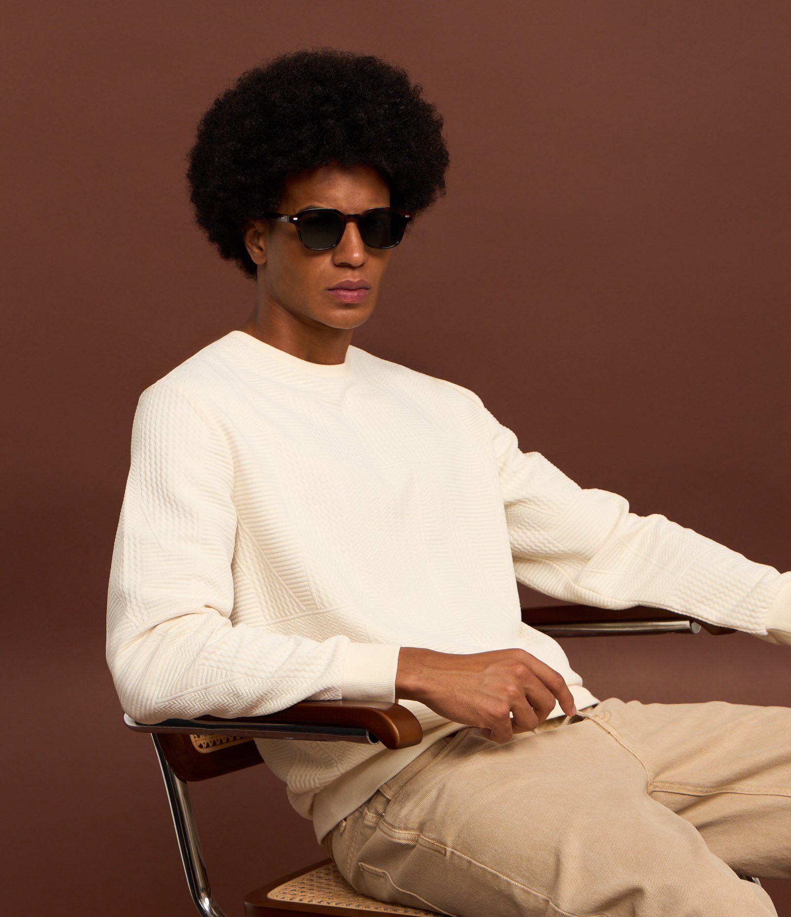 Casaco Fechado com Textura Patchwork Branco 6