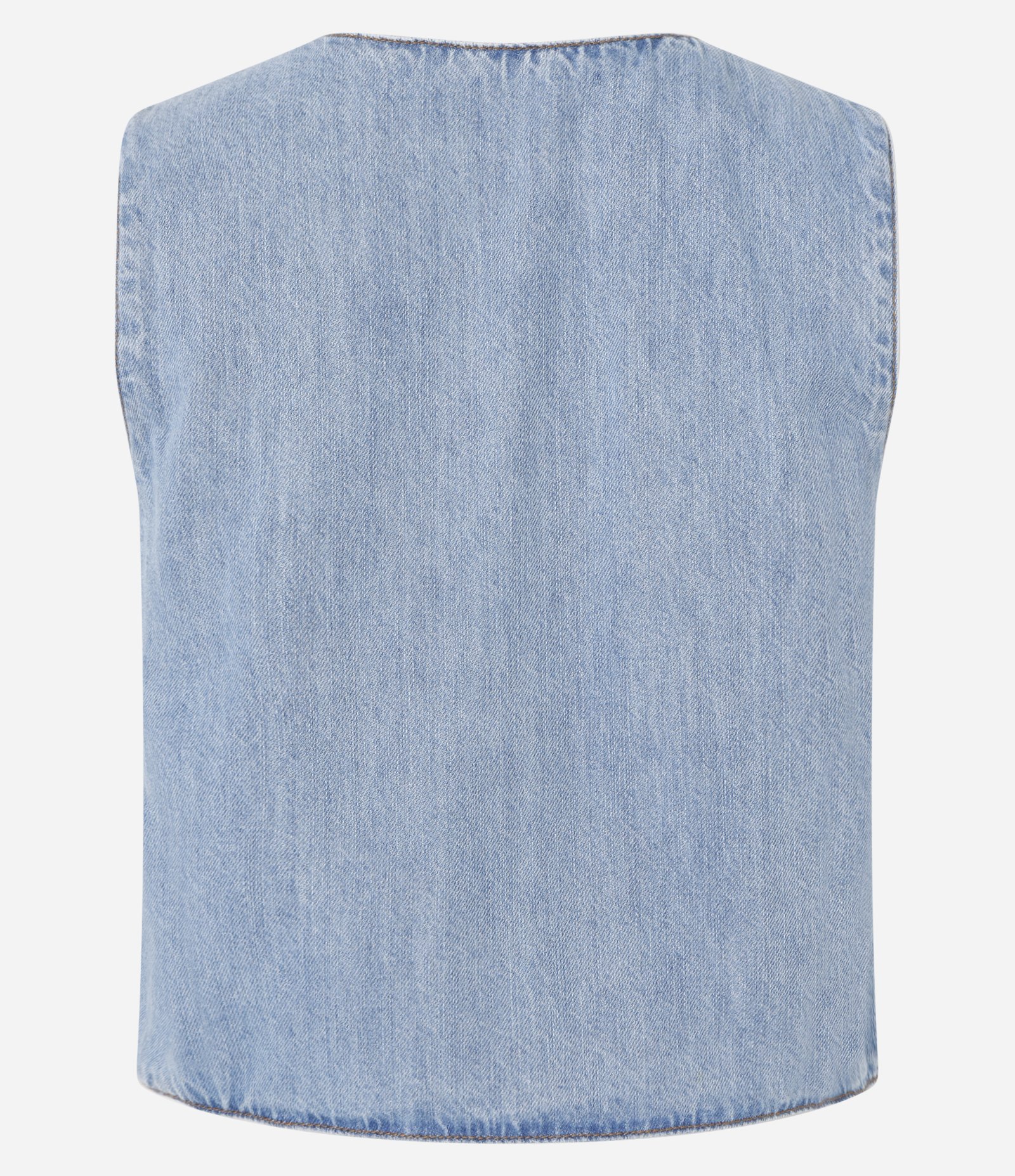 Blusa Sem Manga em Jeans com Laços Frontais Azul Claro 6