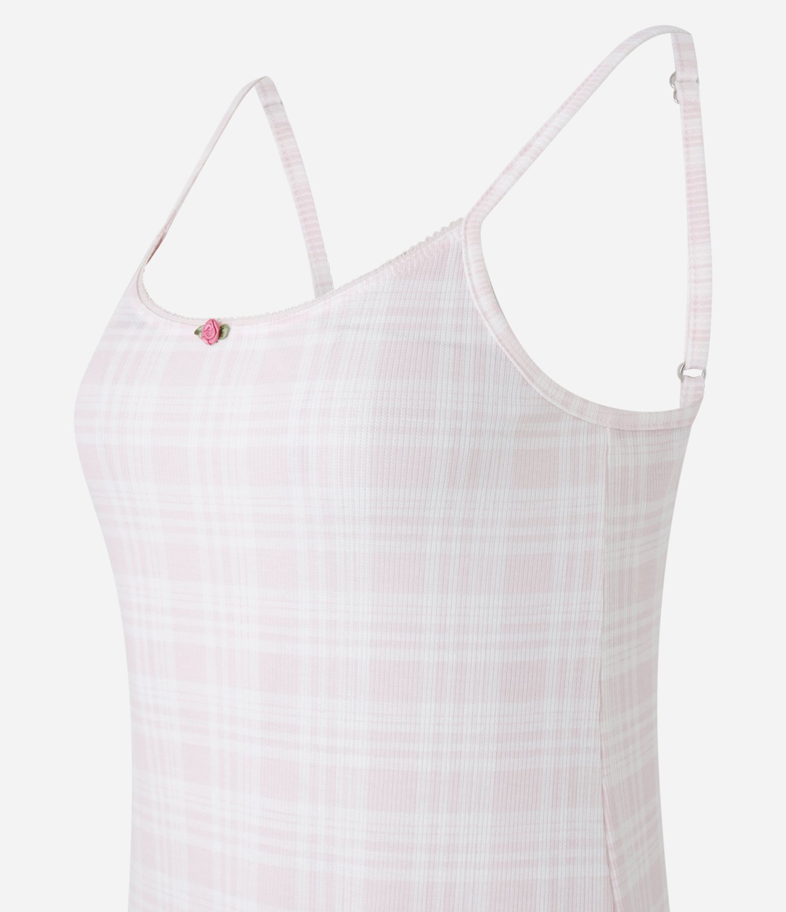 Camisola Curta em Ribana com Estampa Xadrez Rosa 5