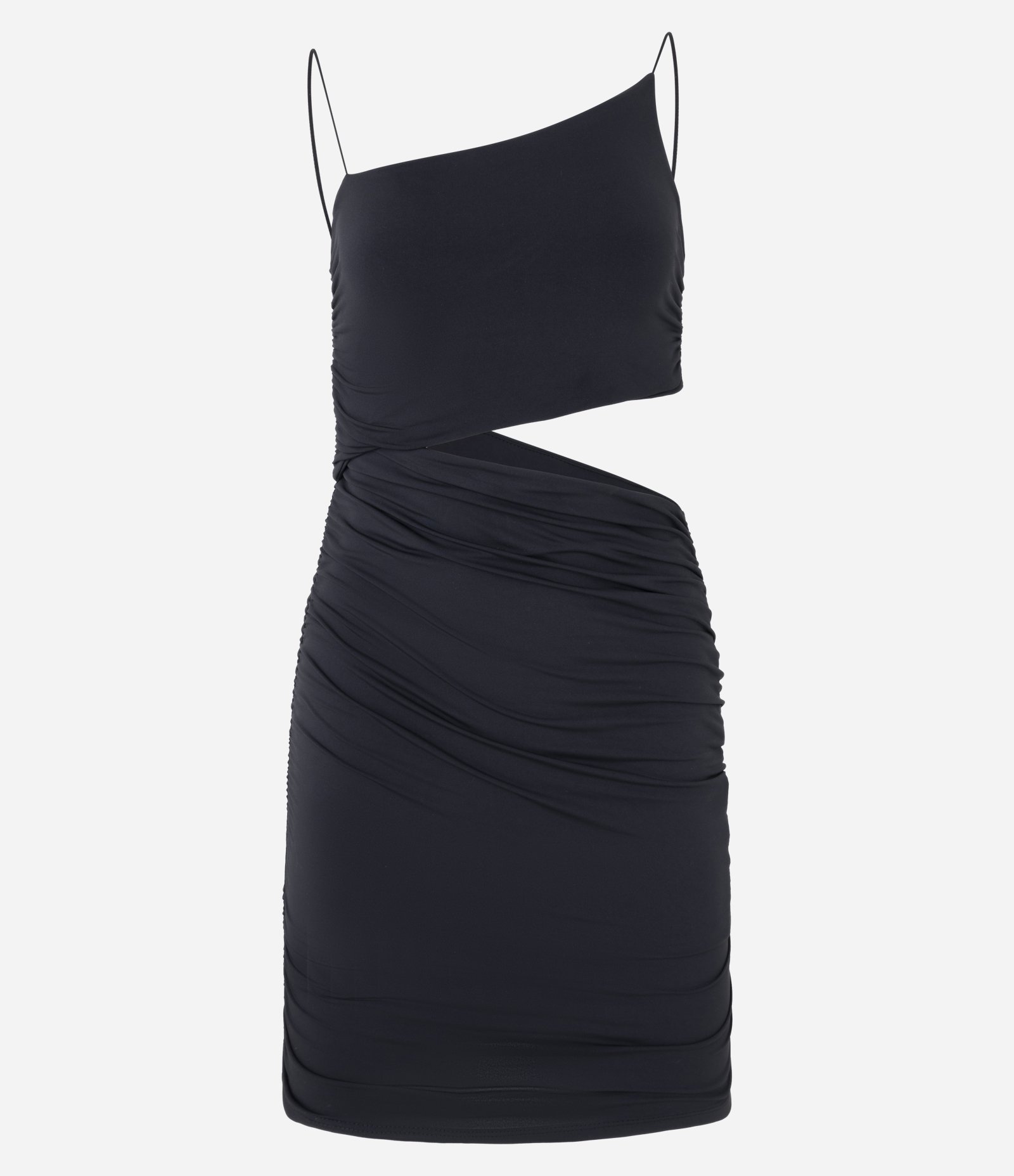 Vestido Curto em Jersey com Recorte Vazado na Lateral e Franzidinho Preto 1