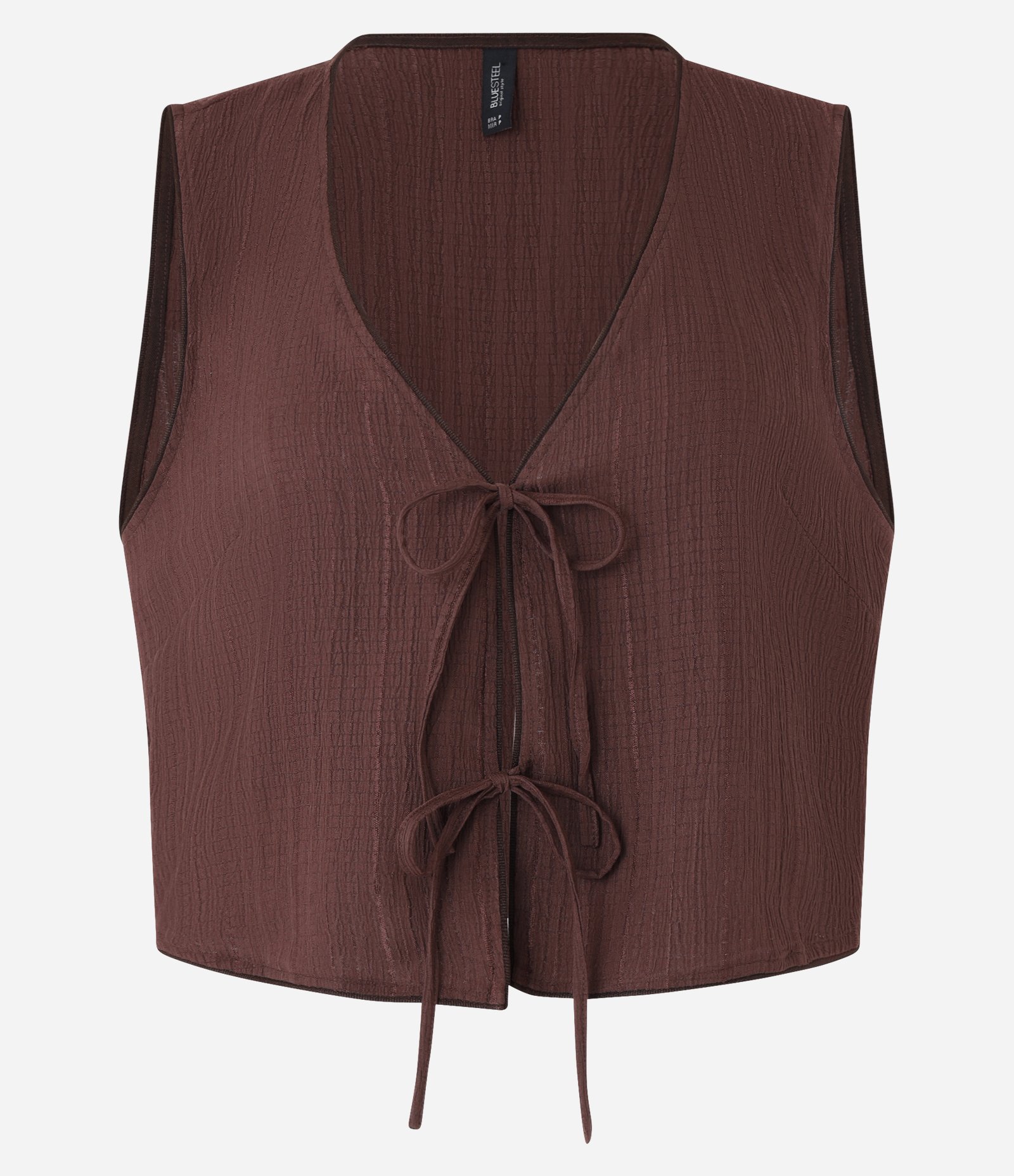 Colete em Crepe com Textura e Amarraçao com Lacinhos Marrom 5