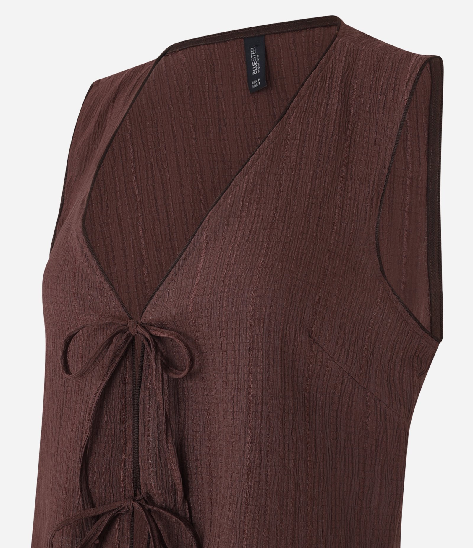 Colete em Crepe com Textura e Amarraçao com Lacinhos Marrom 6