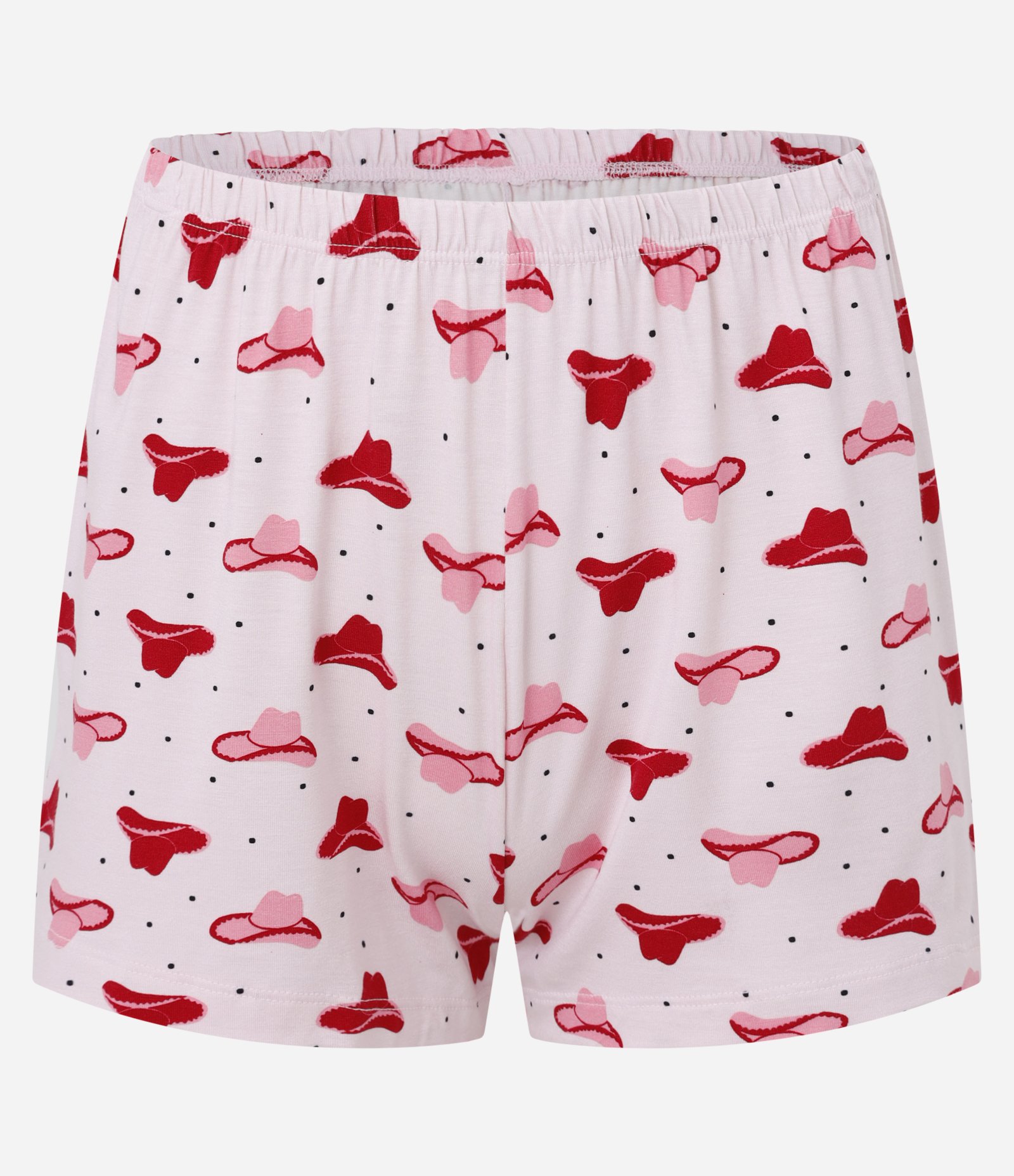 Pijama Short Doll em Ribana com Estampa Chapéu de Cowboy Vermelho/Branco 7