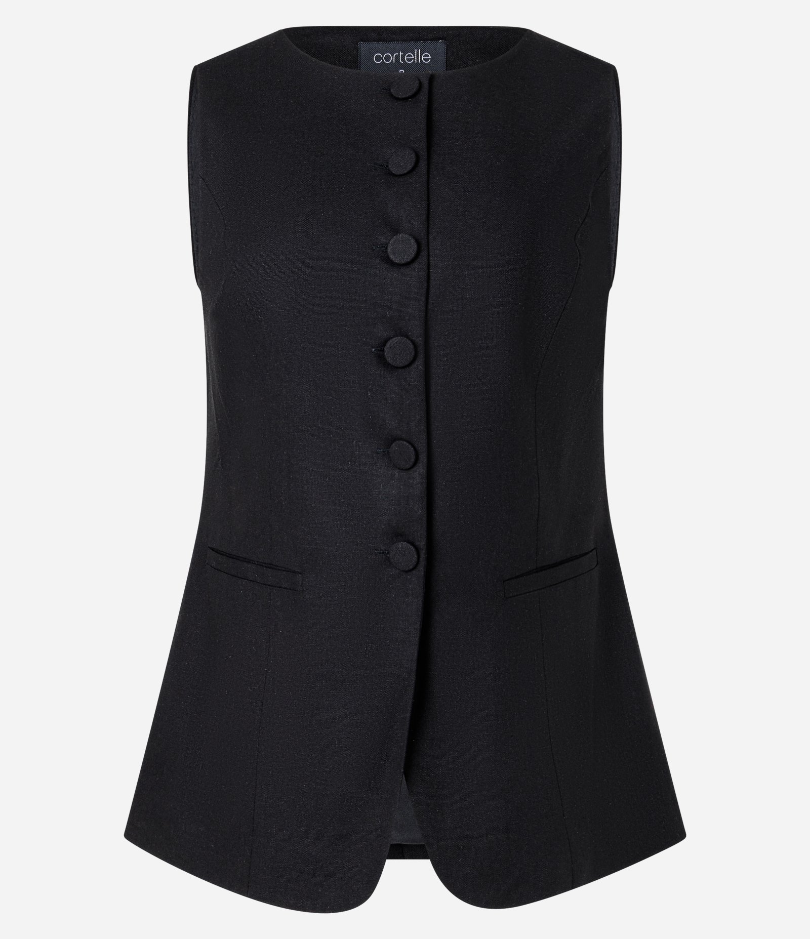 Colete Alongado com Barra Arredonda e Bolsos Preto 6