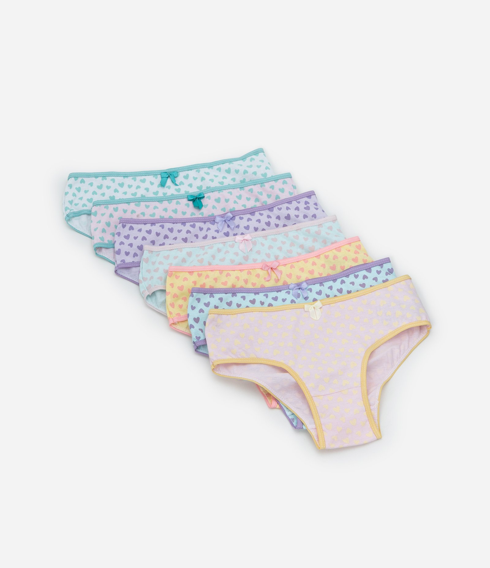 Kit 07 Calcinhas Infantis com Estampa Corações - Tam 2 a 14 Anos Multicores 1