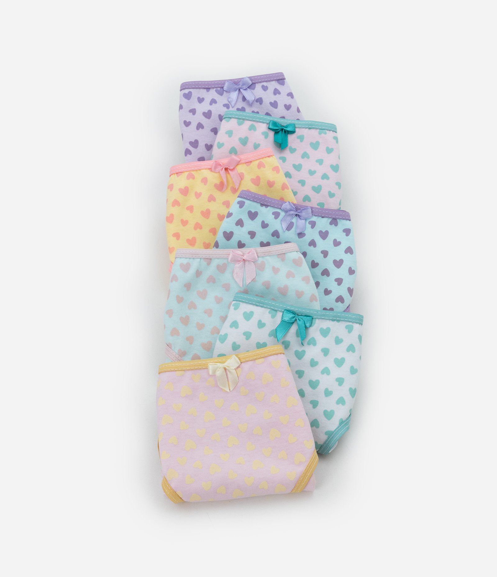 Kit 07 Calcinhas Infantis com Estampa Corações - Tam 2 a 14 Anos Multicores 3