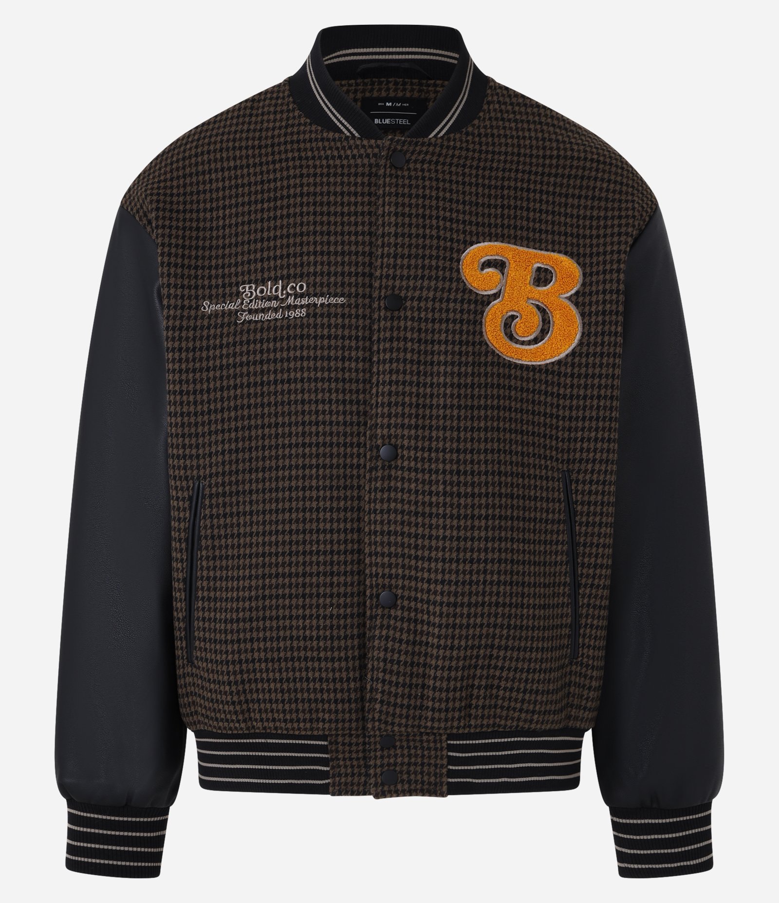 Jaqueta Bomber College com Estampa Bordada e Mangas em Pu Marrom 8