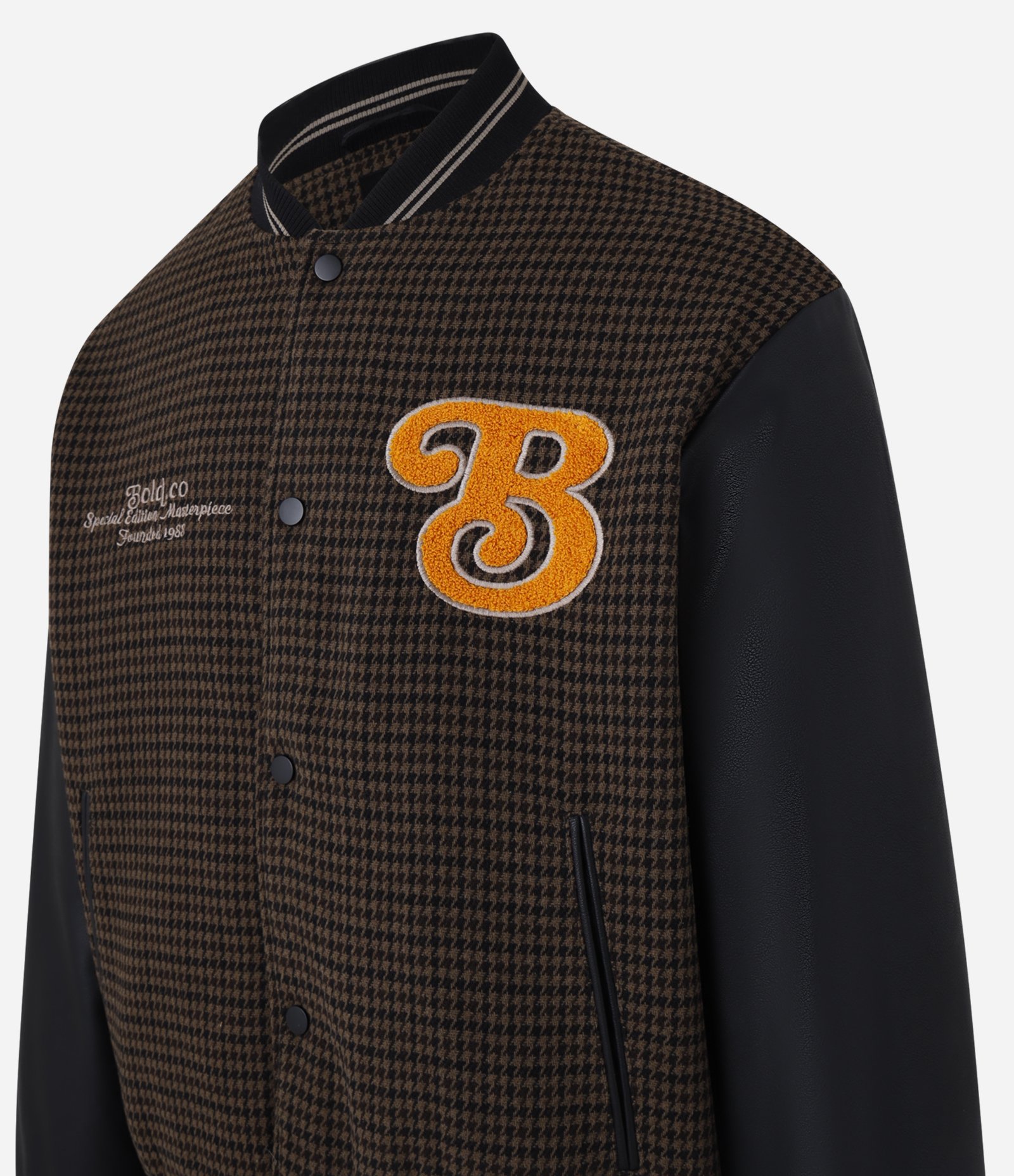 Jaqueta Bomber College com Estampa Bordada e Mangas em Pu Marrom 9