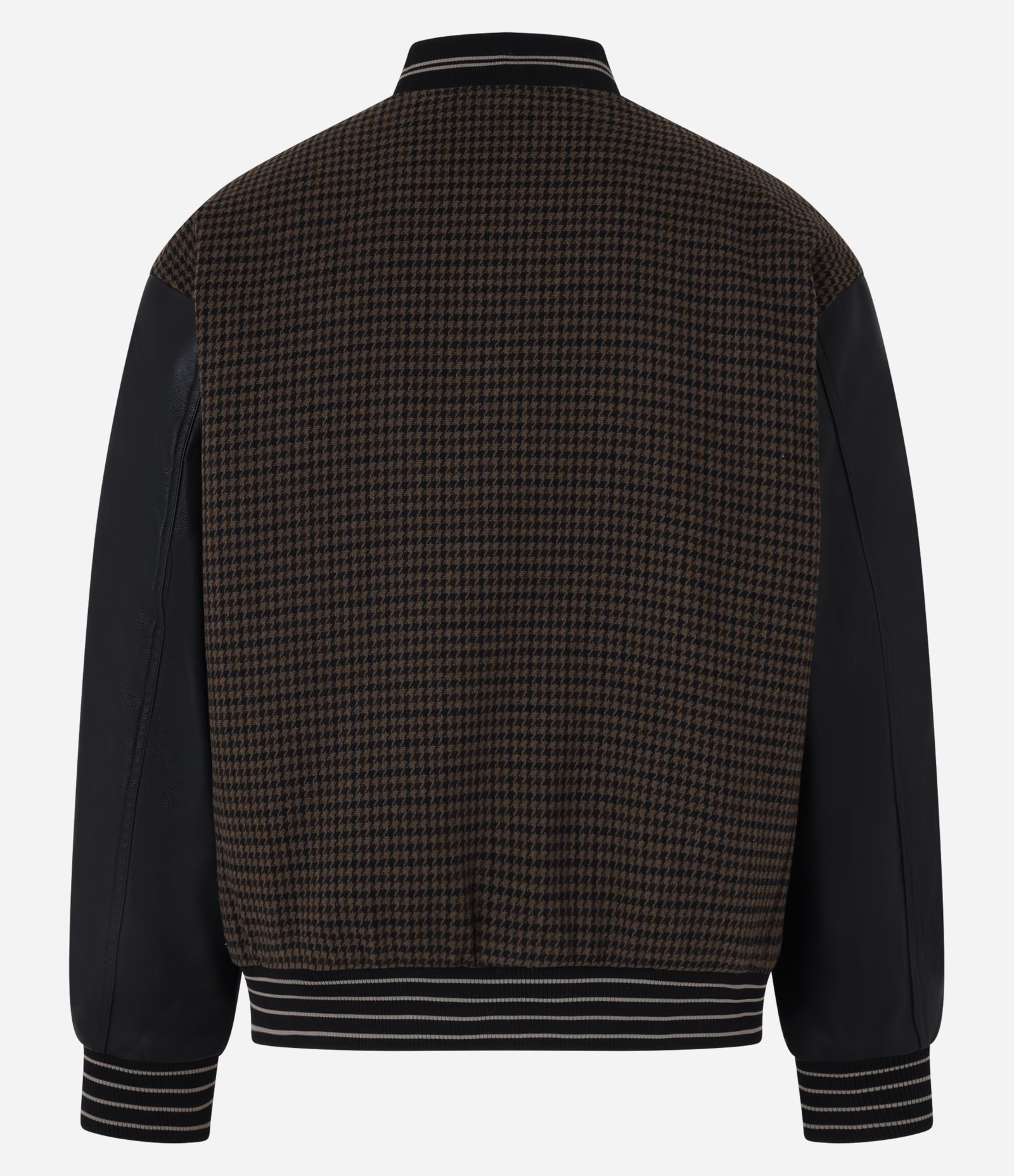 Jaqueta Bomber College com Estampa Bordada e Mangas em Pu Marrom 10