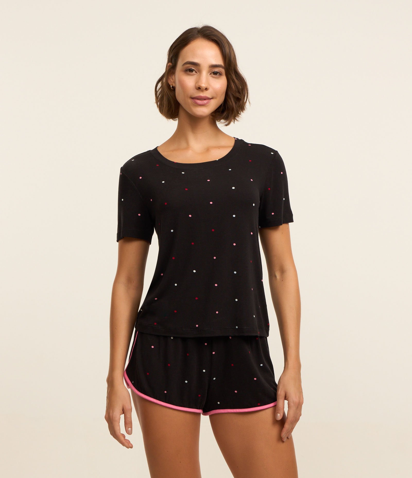 Blusa de Pijama Manga Curta em Viscose com Estampa de Poá Preto 2