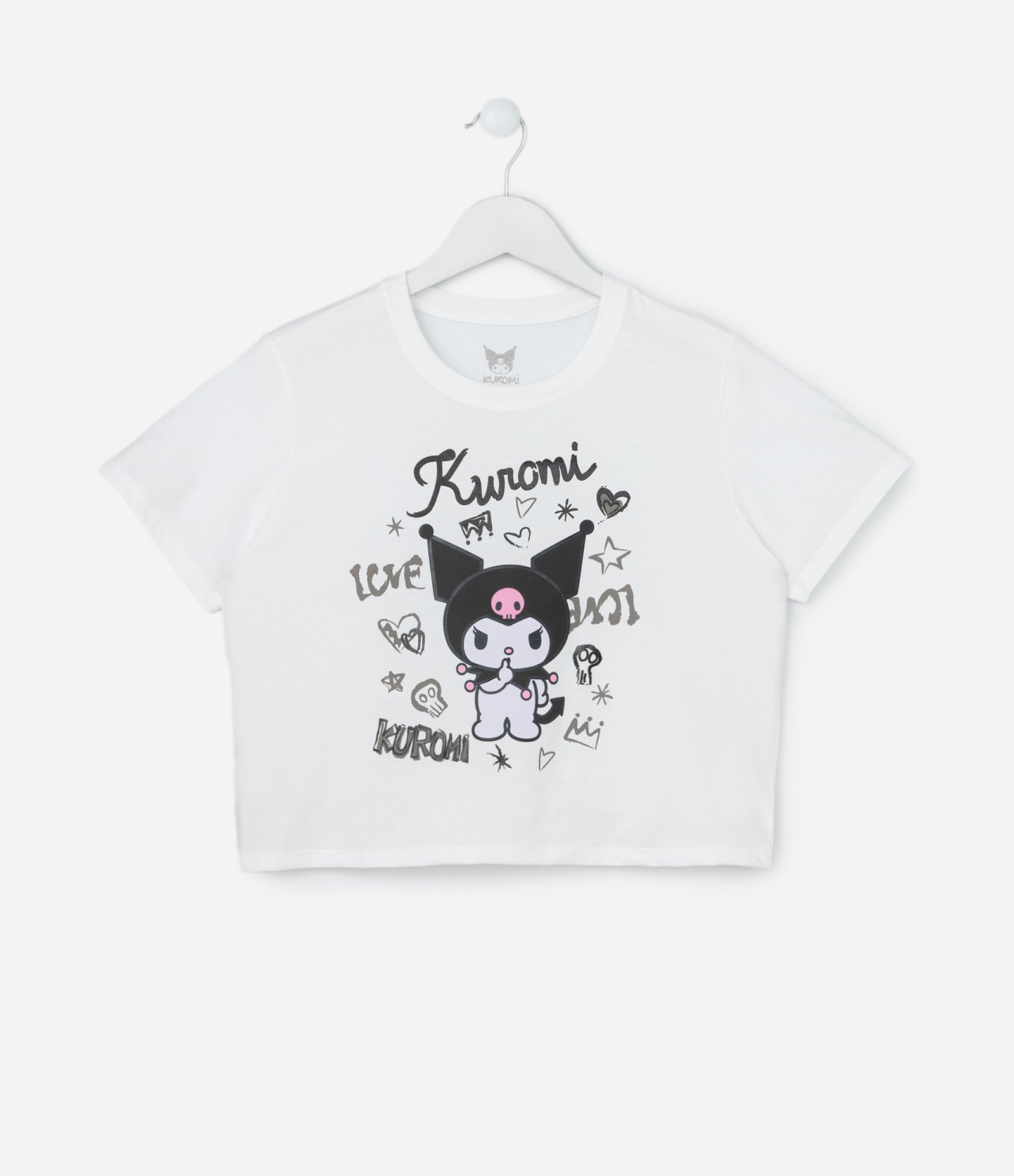 Camiseta Cropped com Estampa da Kuromi - Tam 5 a 14 Anos Branco 1