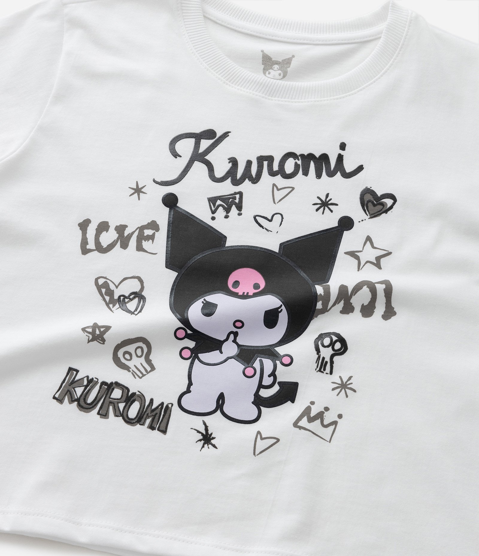 Camiseta Cropped com Estampa da Kuromi - Tam 5 a 14 Anos Branco 5