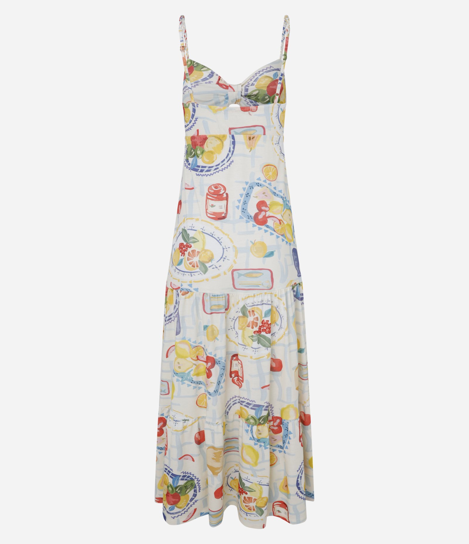 Vestido Long Midi de Alça em Algodão com Frutas Estampadas Multicores 2