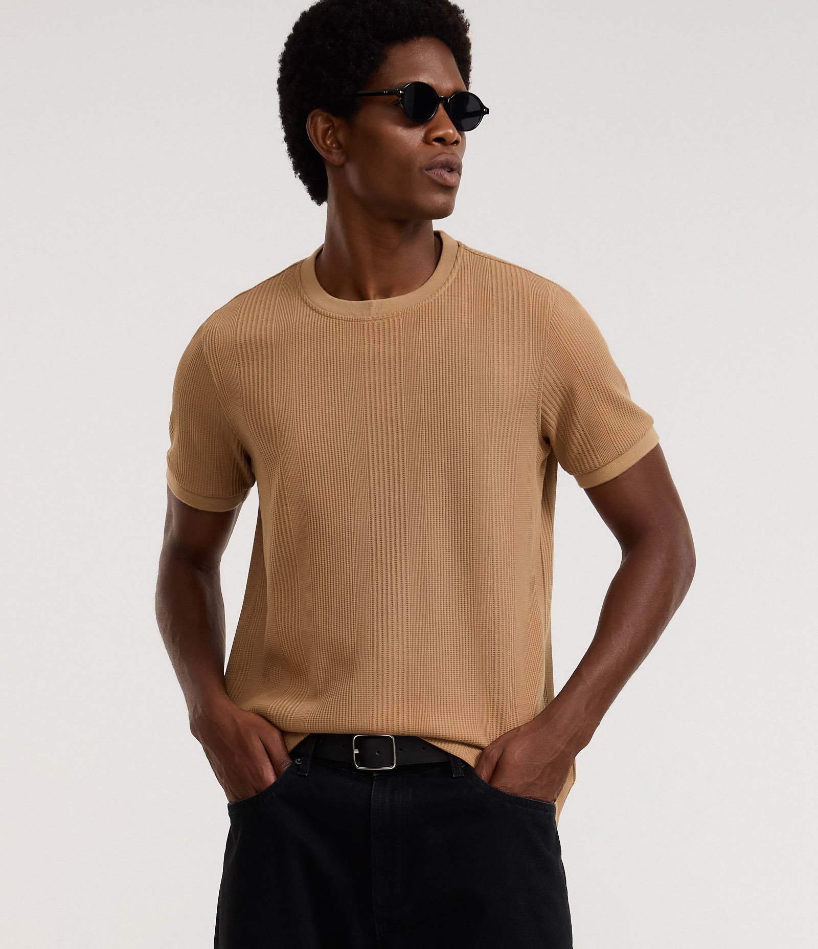 Camiseta Regular em Algodão com Textura Vertical 1