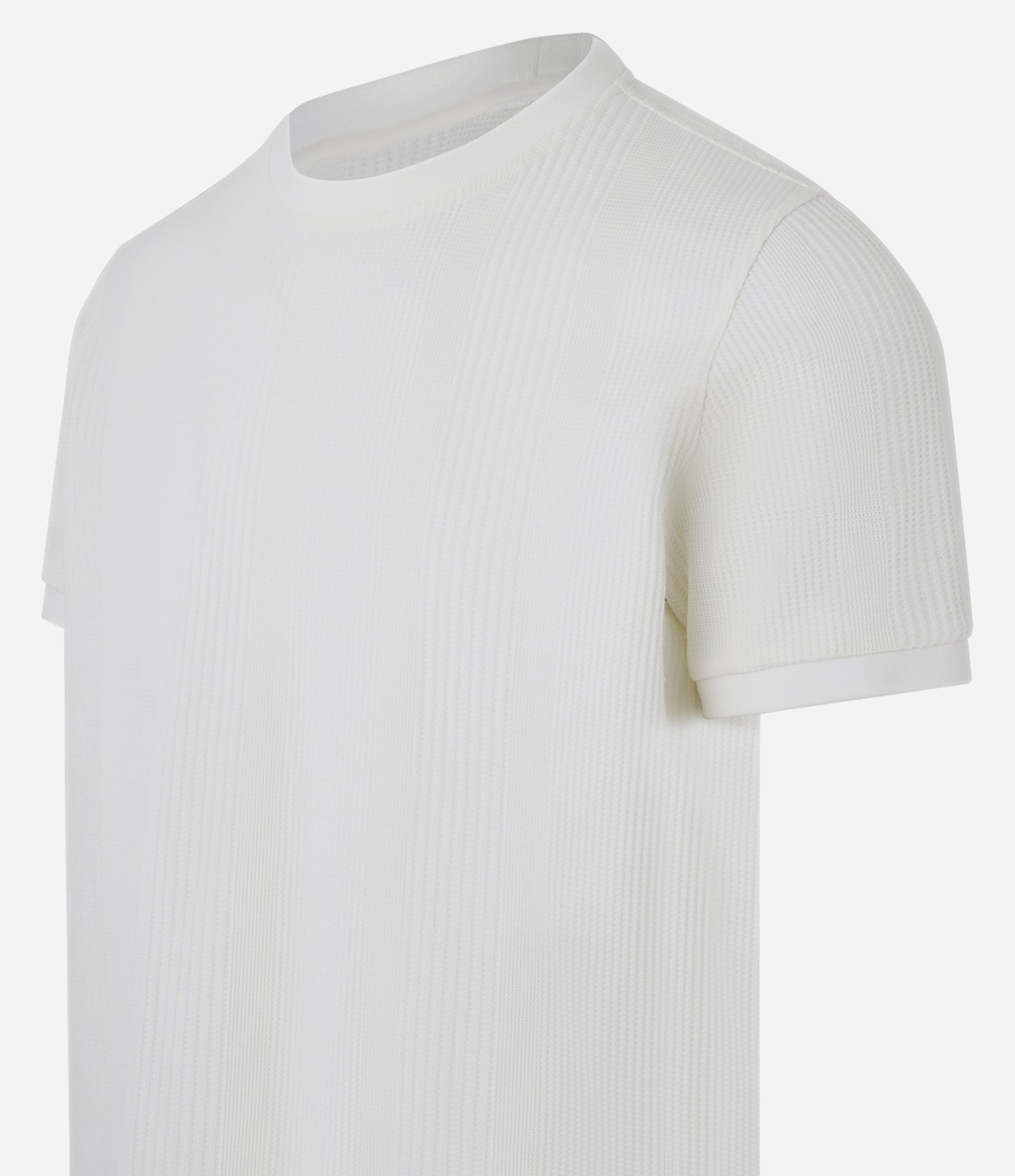 Camiseta Regular em Algodão com Textura Vertical Branco 6