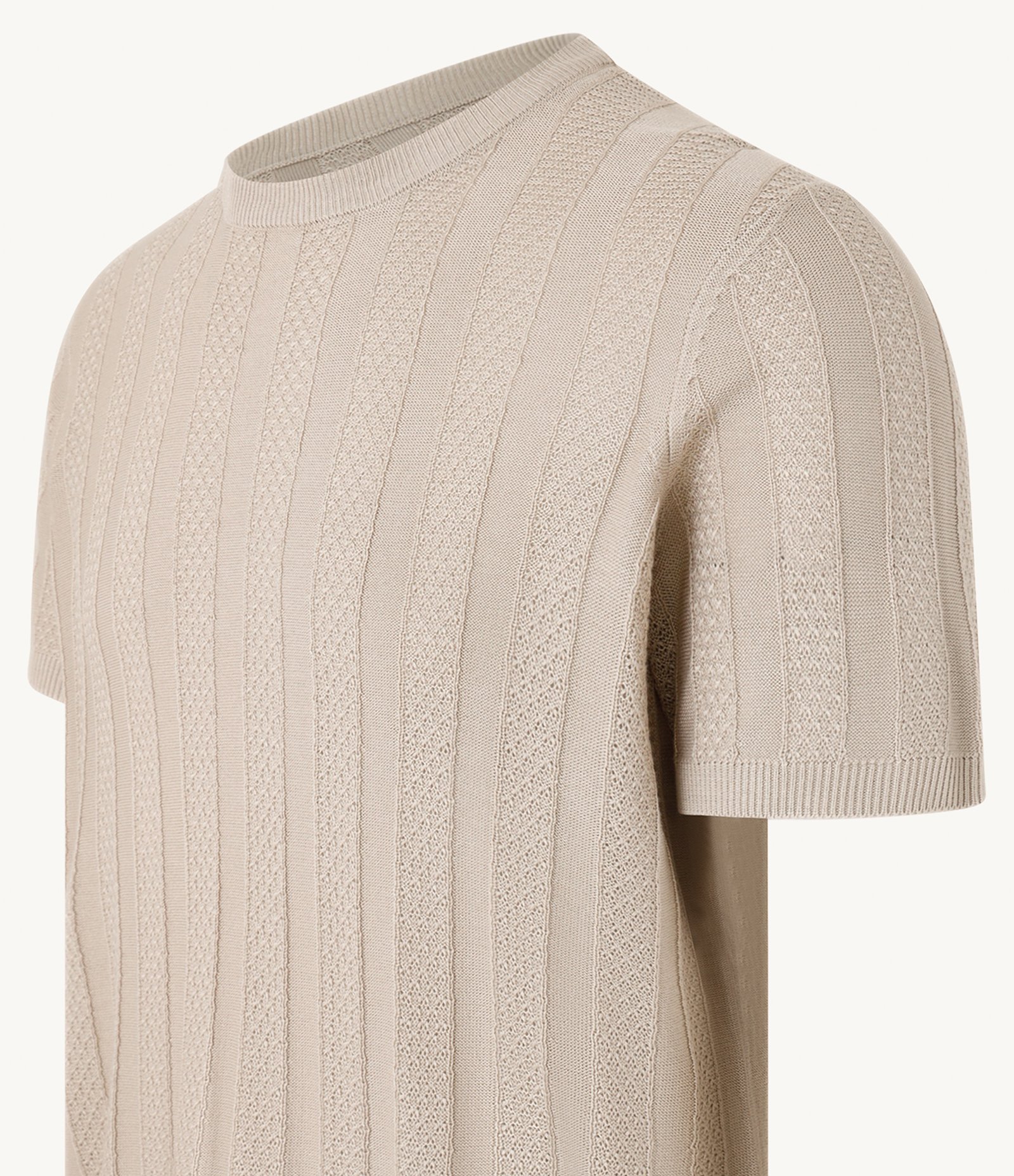 Camiseta em Viscose com Listras em Relevo Bege 6