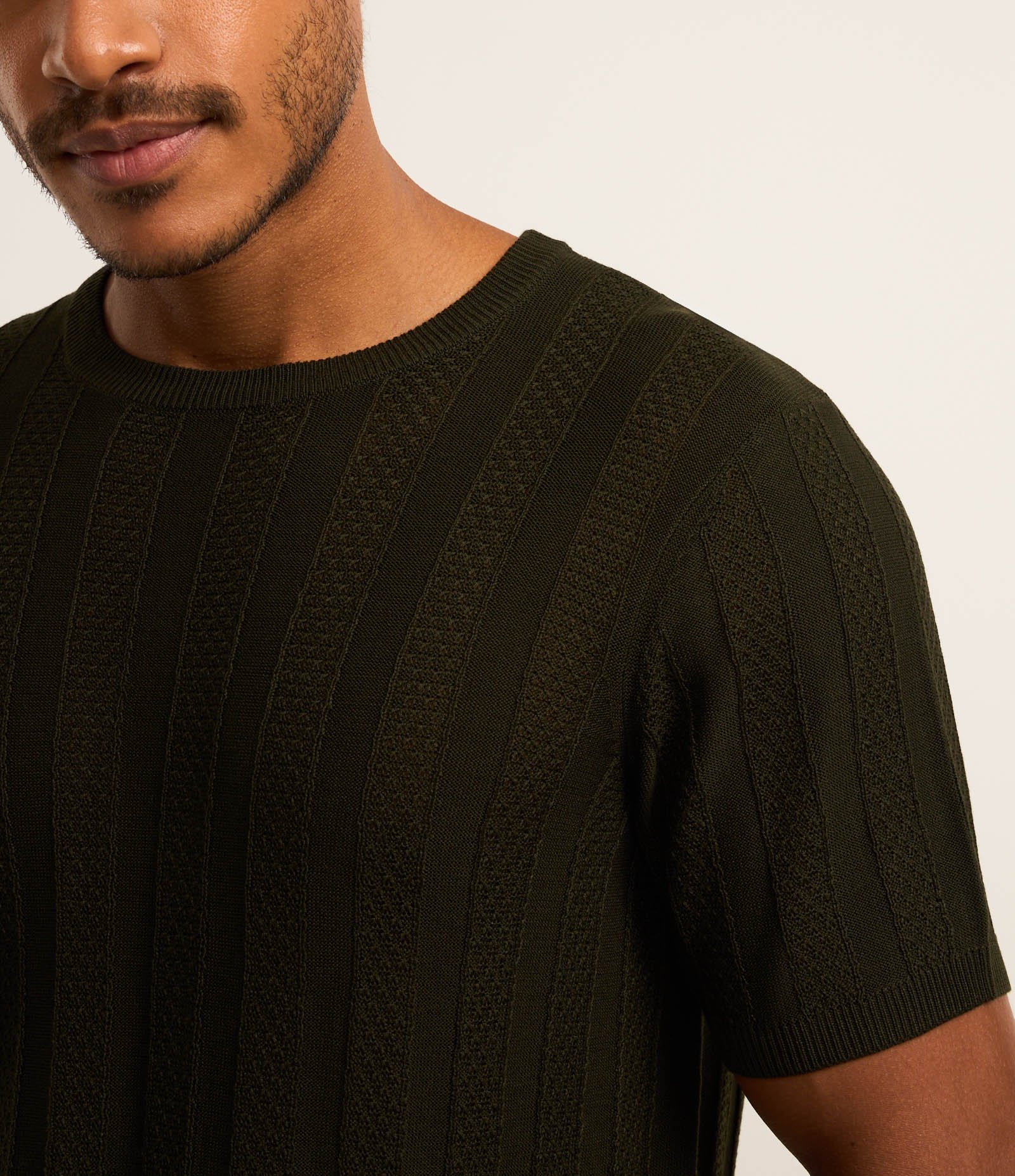 Camiseta em Viscose com Listras em Relevo Verde 3