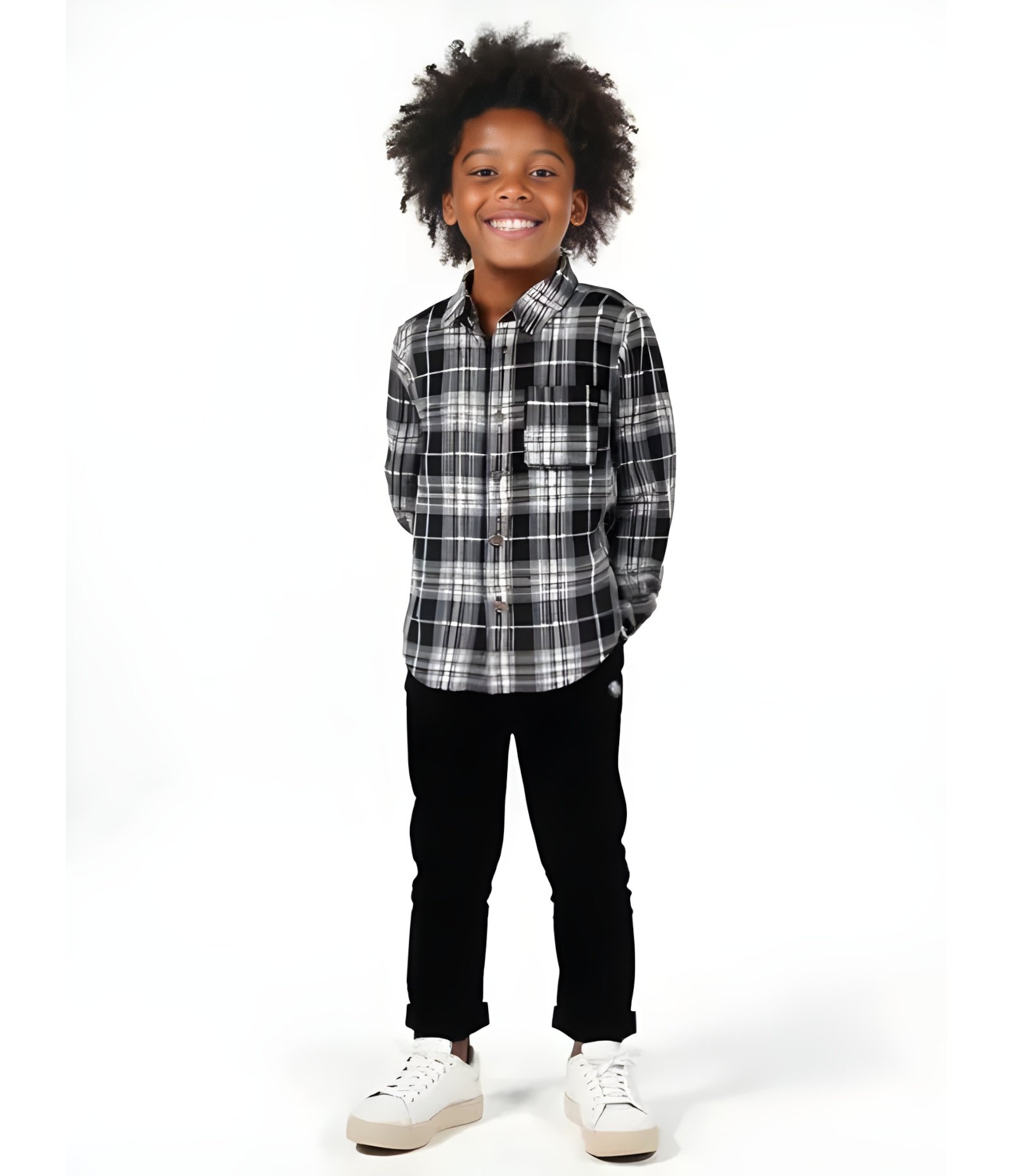 Camisa Infantil em Flanela com Estampa Xadrez - Tam 1 a 6 Anos Preto 1