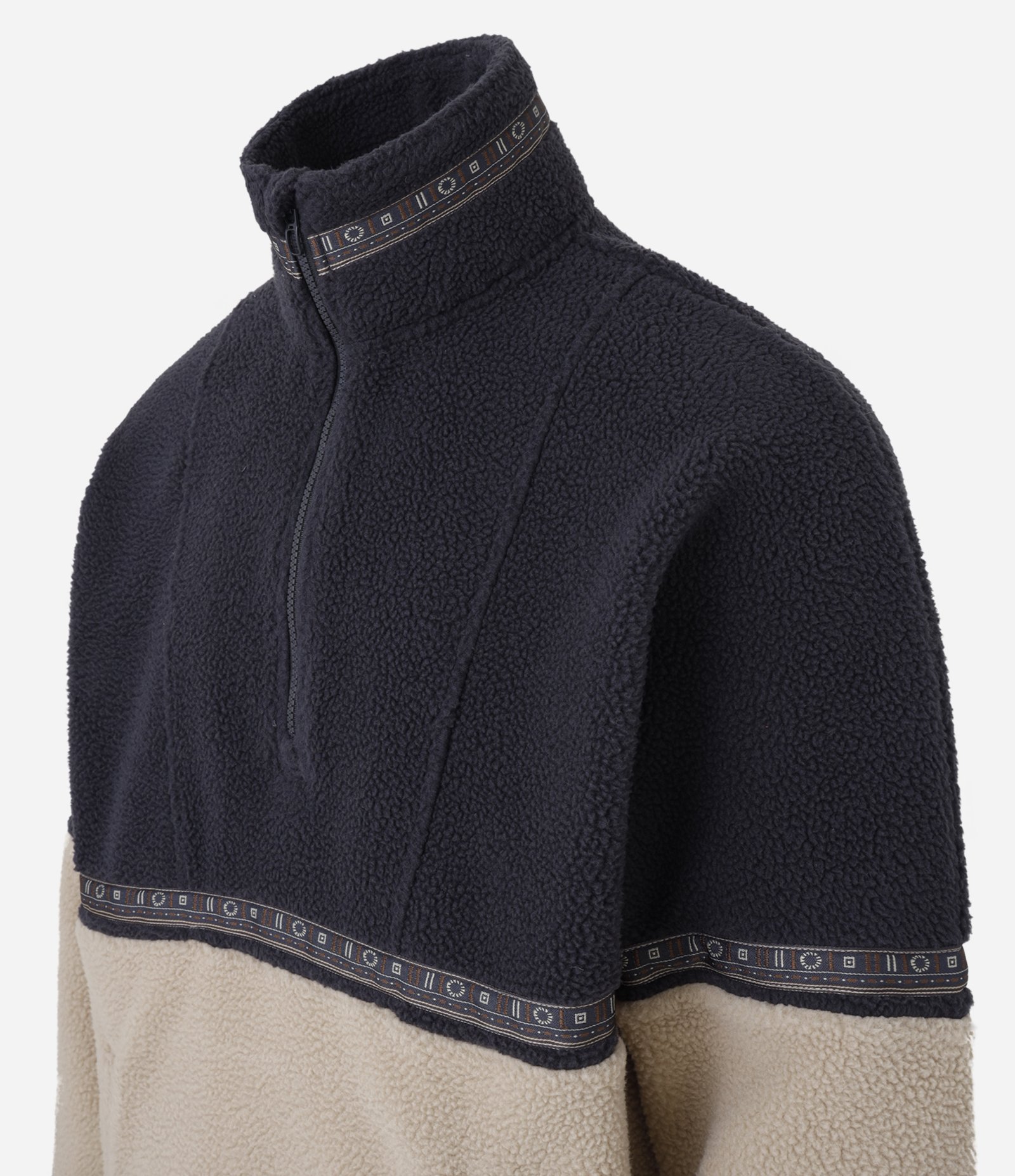 Casaco em Sherpa com Listra Estampada em Bloco de Cores Azul/Bege 7