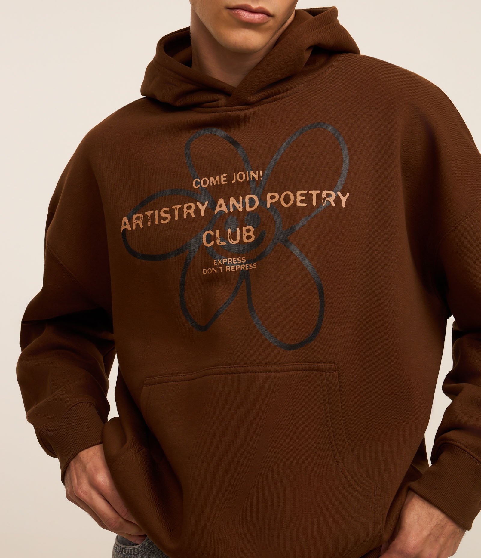 Casaco Boxy em Moletom com Felpa com Capuz e Estampa Lettering Marrom 3