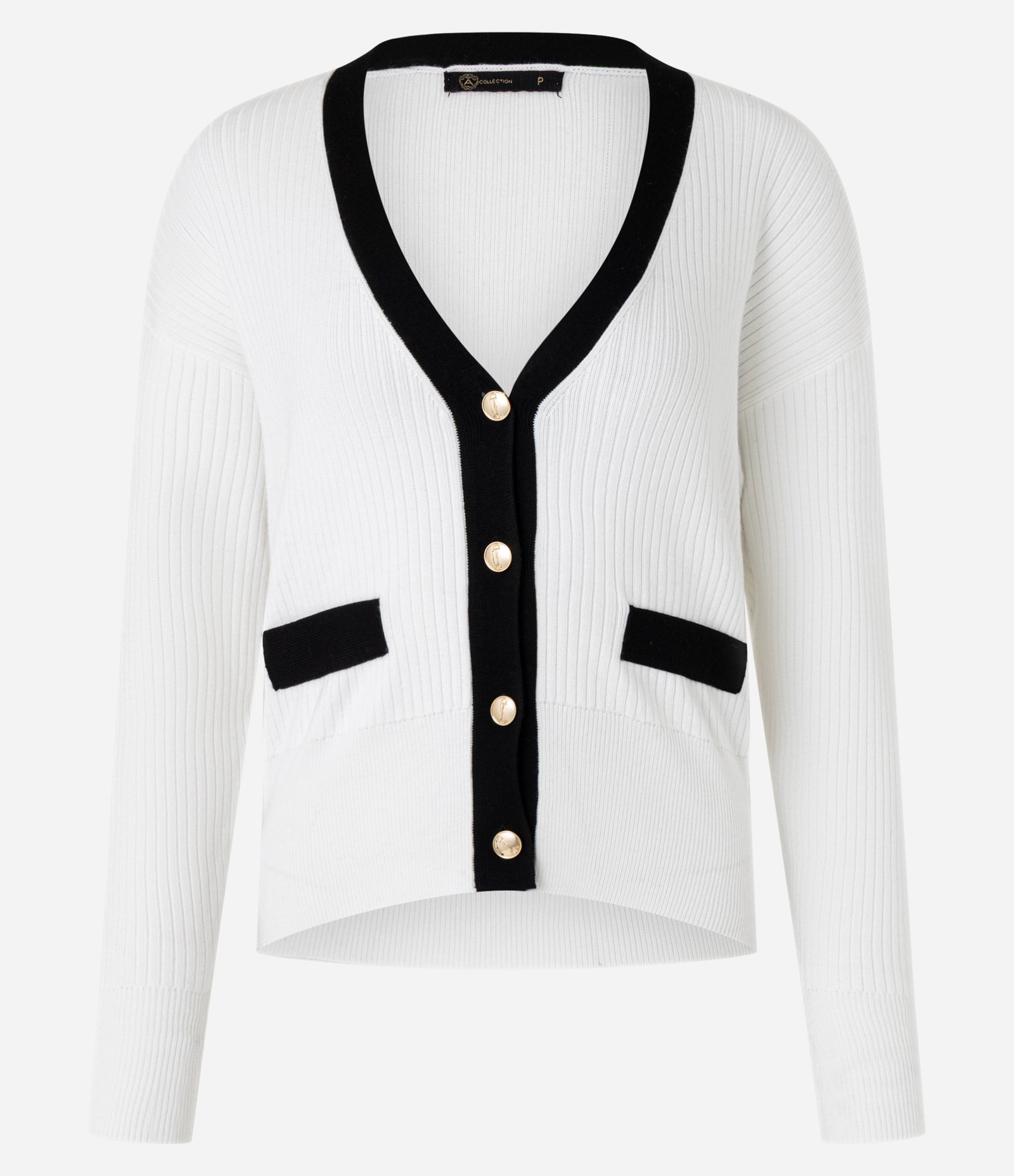 Caridgan em Tricô com Botões de Metal e Bolso Fake Contrastantes Branco 5
