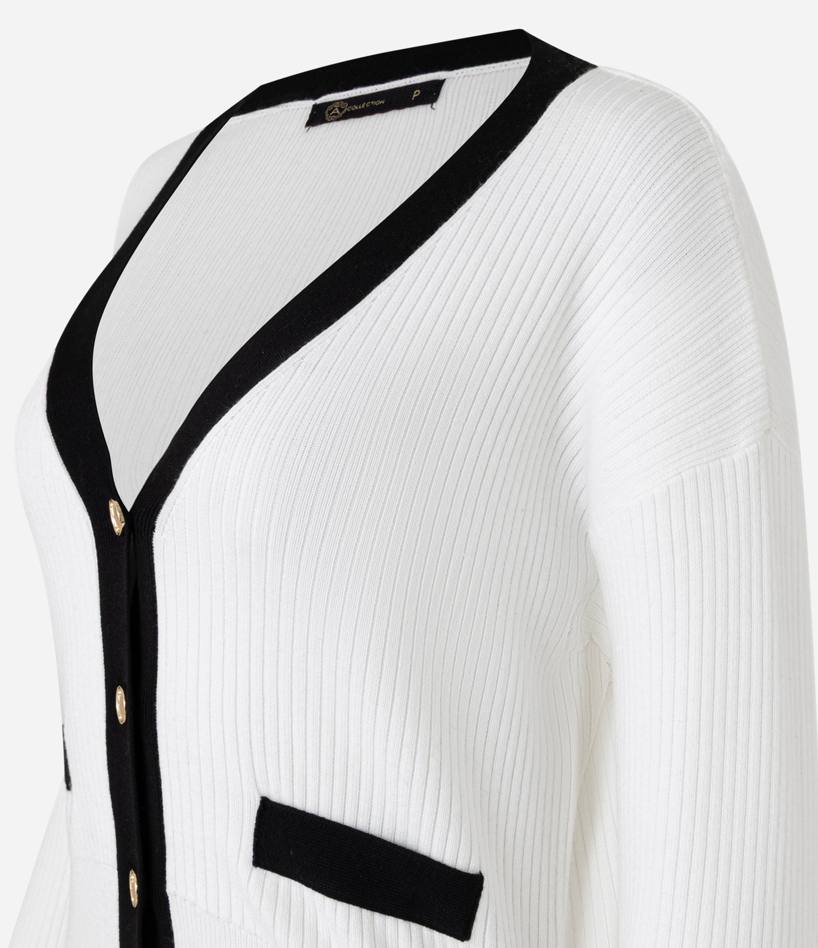 Caridgan em Tricô com Botões de Metal e Bolso Fake Contrastantes Branco 6
