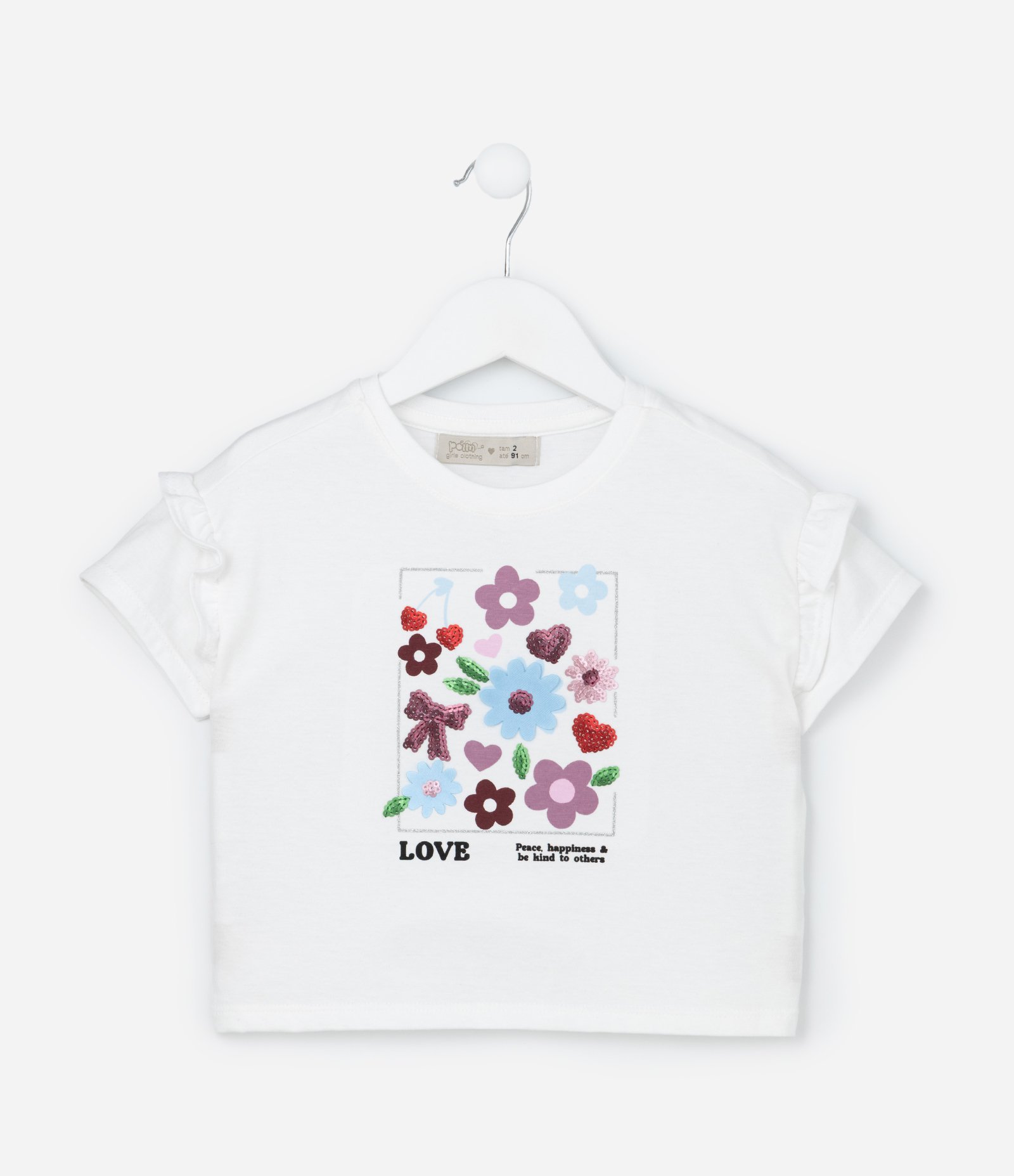 Conjunto Infantil com Babadinho e Estampa Poá e Flores - Tam 1 a 6 Anos Branco/Preto 2