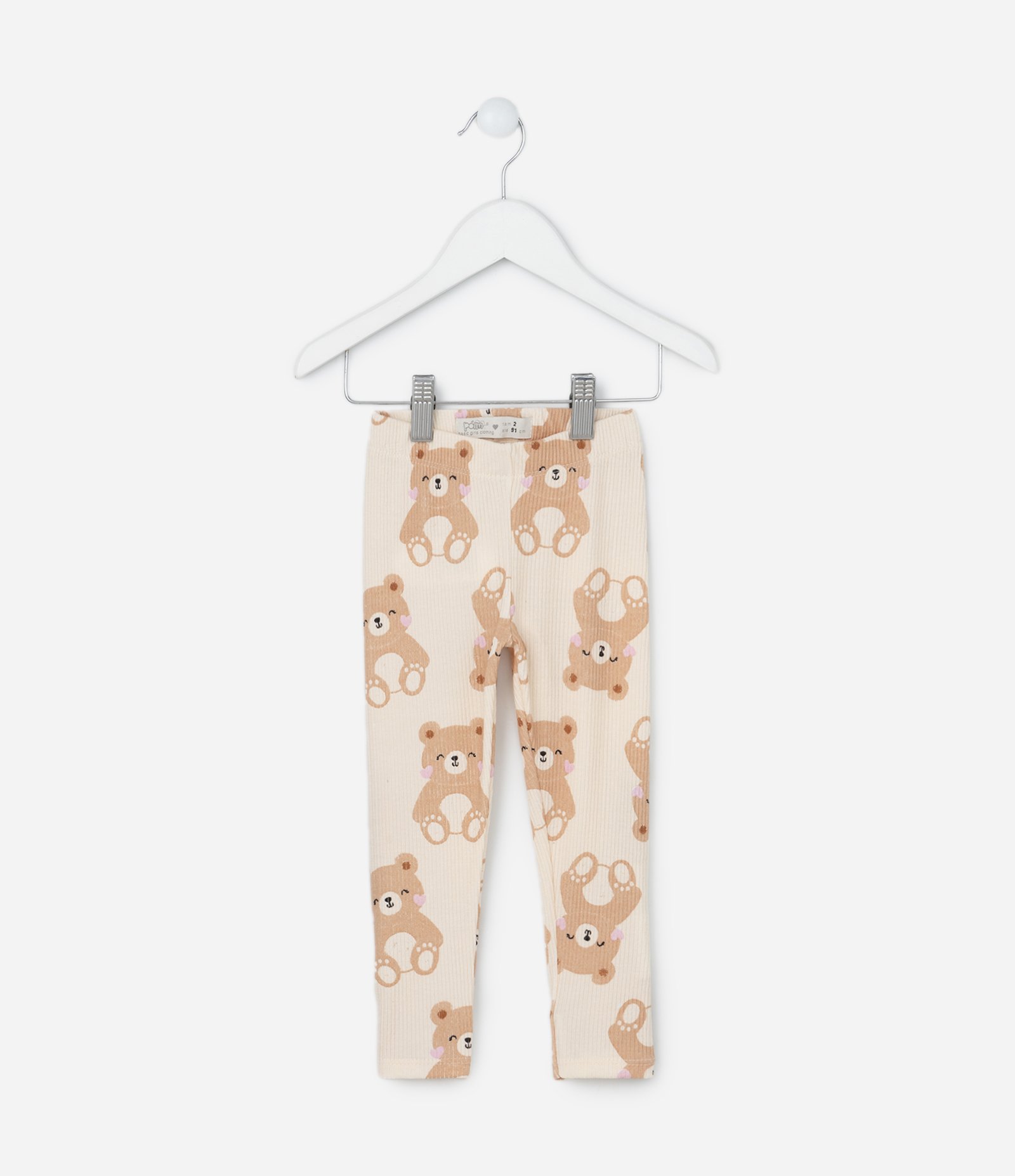 Calça Legging Infantil Canelada com Estampa Ursos - Tam 1 a 6 Anos Bege 1
