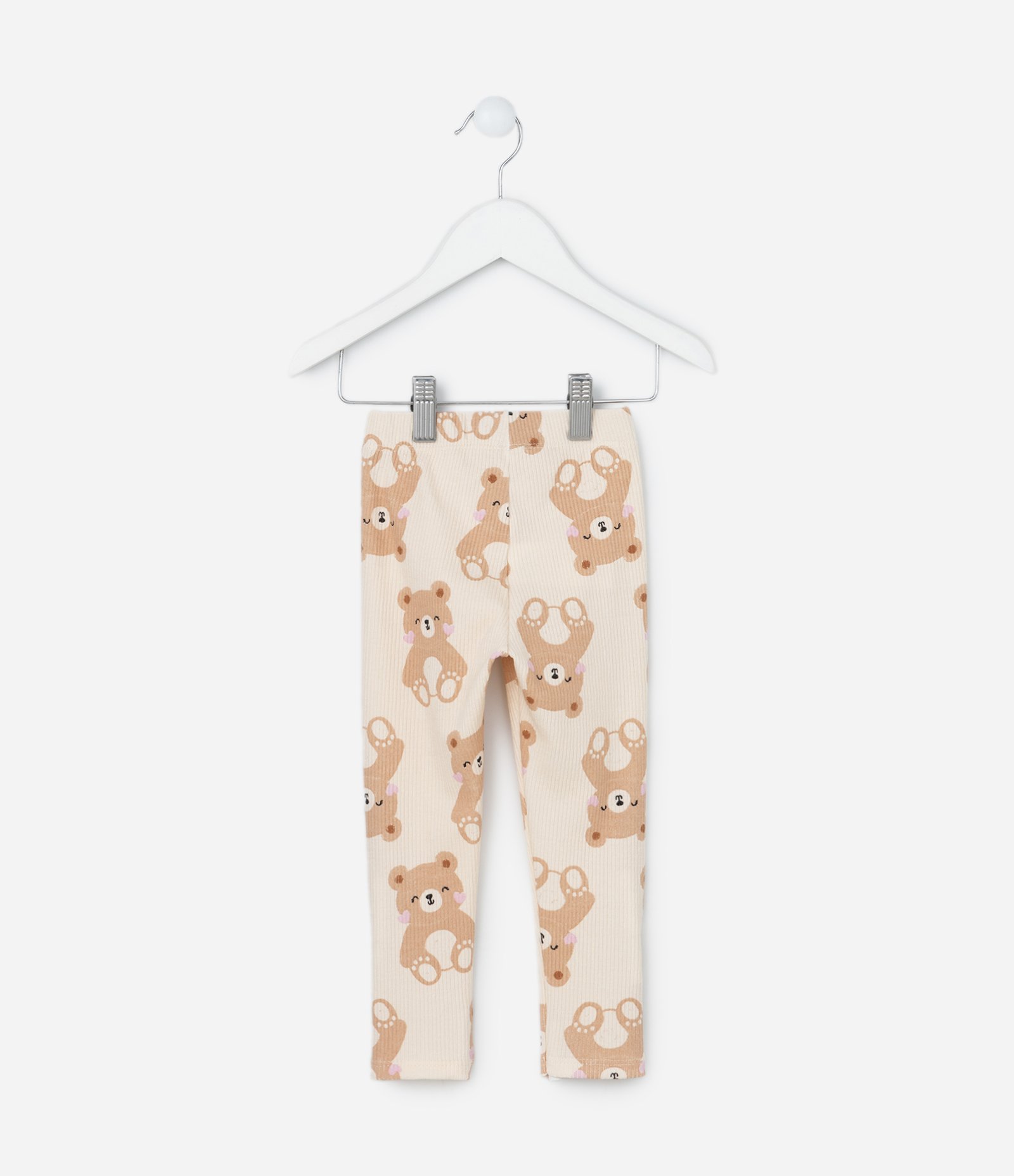 Calça Legging Infantil Canelada com Estampa Ursos - Tam 1 a 6 Anos Bege 2