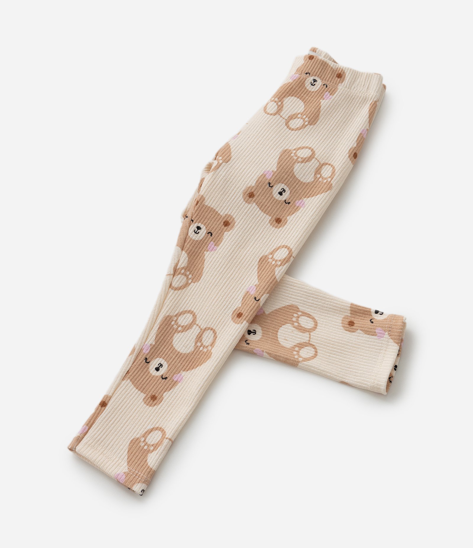 Calça Legging Infantil Canelada com Estampa Ursos - Tam 1 a 6 Anos Bege 4