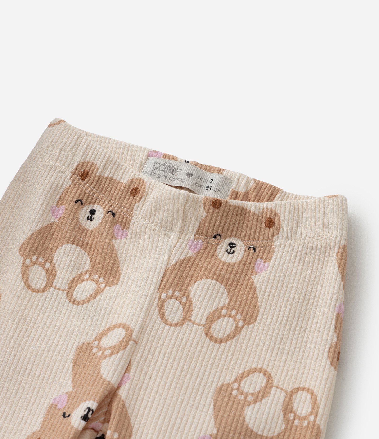 Calça Legging Infantil Canelada com Estampa Ursos - Tam 1 a 6 Anos Bege 5