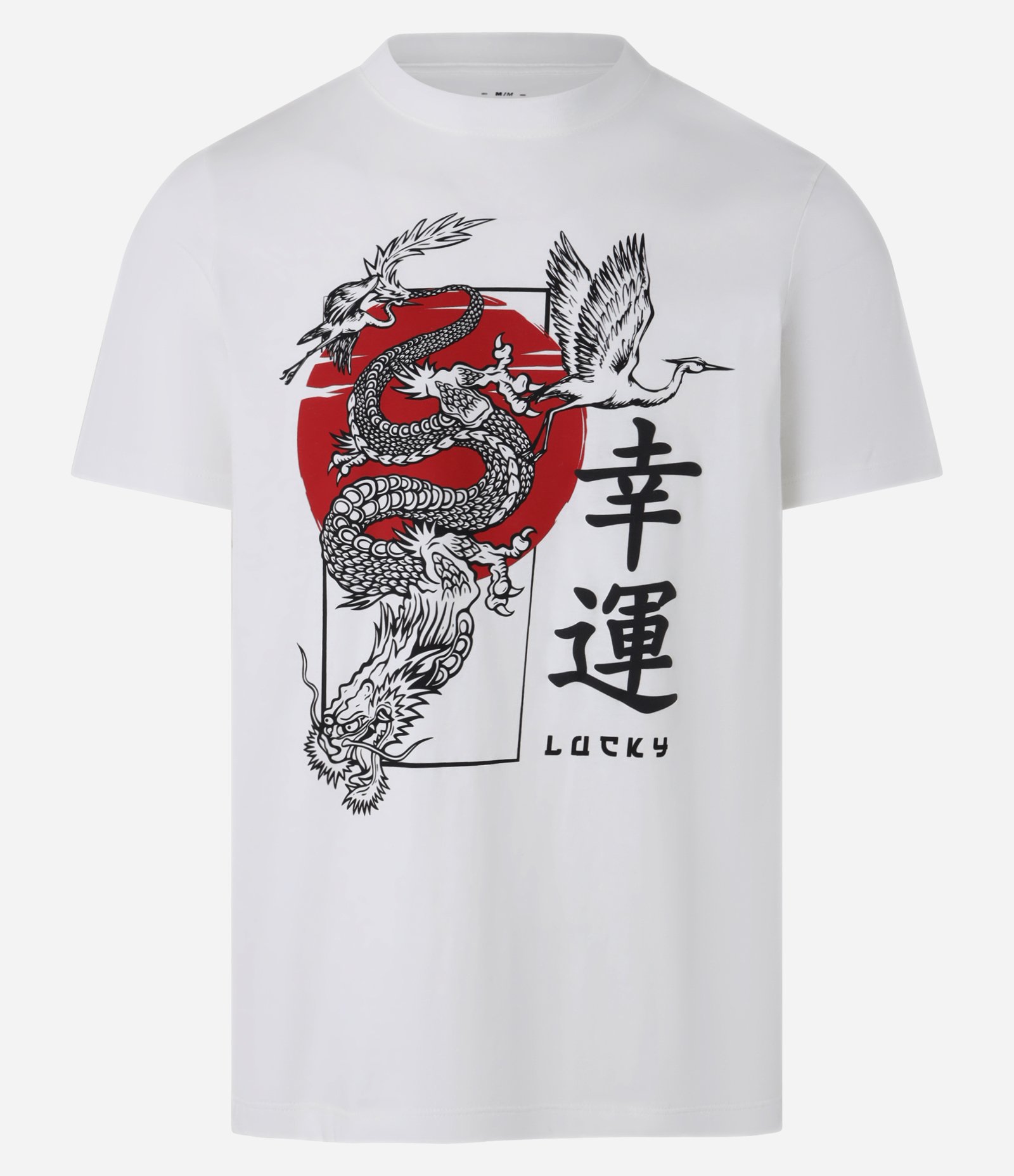 Camiseta Regular em Algodão com Estampa de Dragão Oriental Branco 1