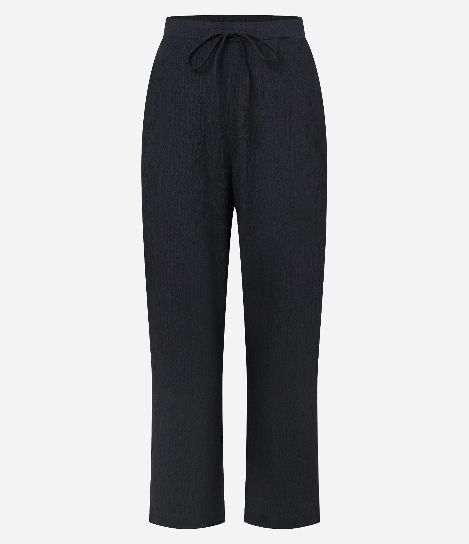 Calça Reta com Textura e Cós Elástico Preto 1