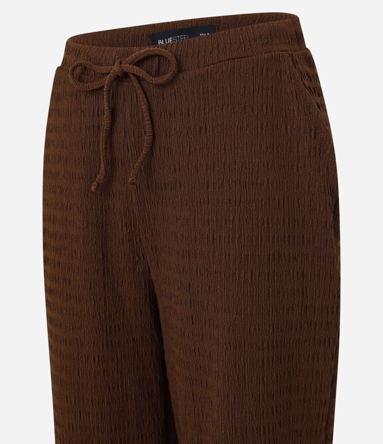 Calça Reta com Textura e Cós Elástico Marrom 7