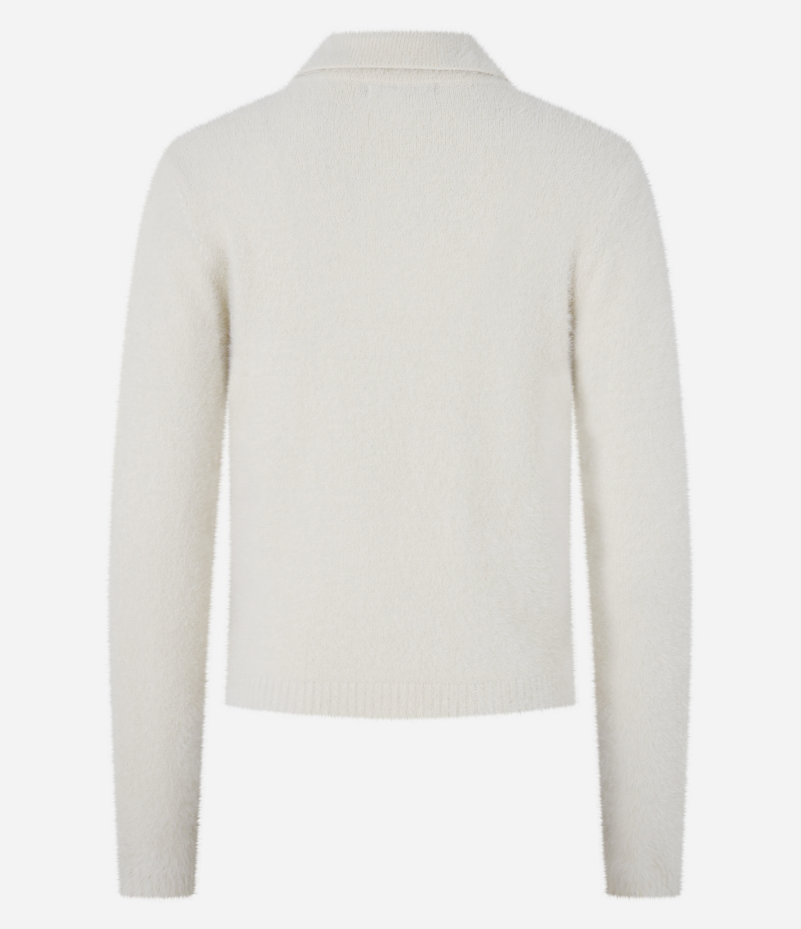 Casaco Peluciado em Tricô com Gola Polo Off White 6