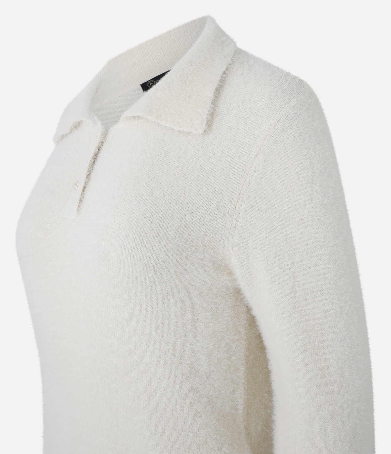 Casaco Peluciado em Tricô com Gola Polo Off White 7