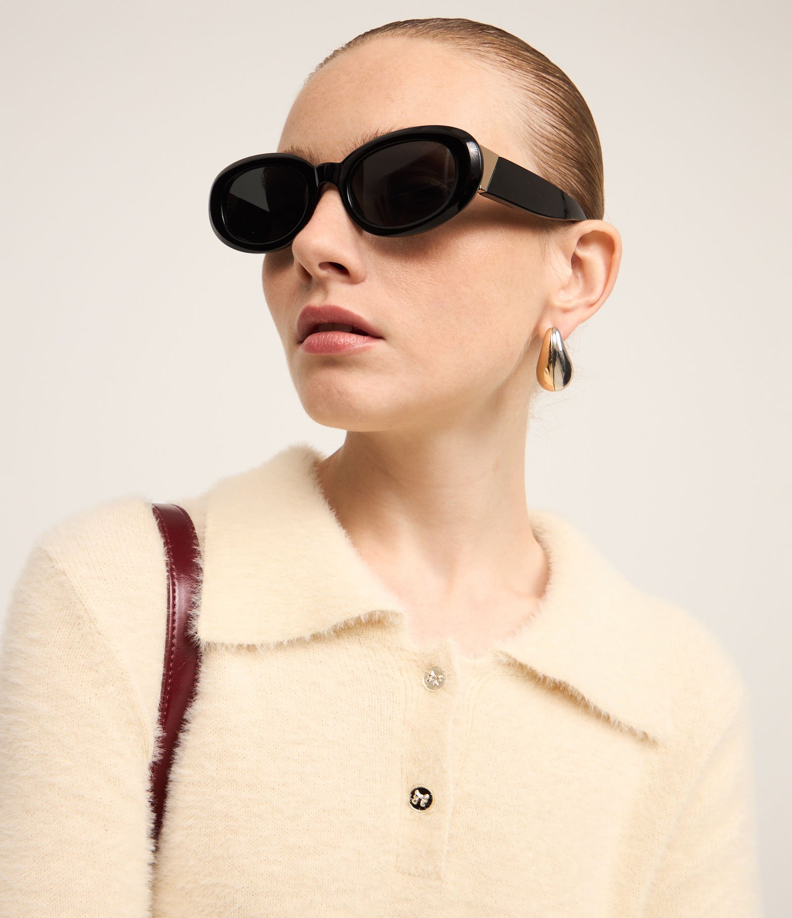 Casaco Peluciado em Tricô com Gola Polo Off White 3