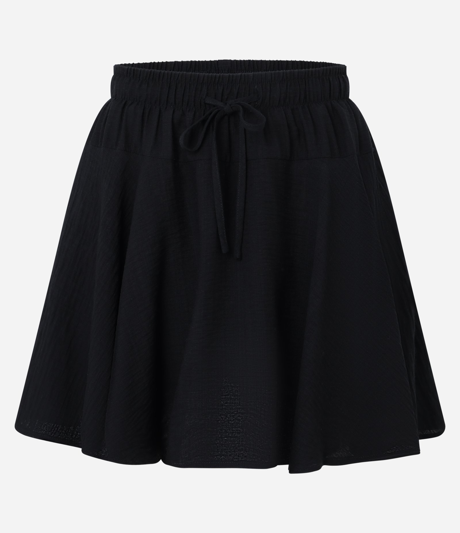 Short Saia Maquinetado em Viscose com Amarração Preto 6