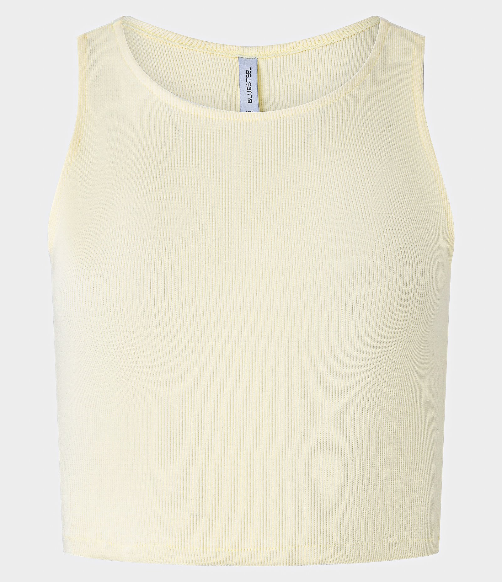 Blusa Cropped sem Manga em Algodão com Textura Canelada Amarelo 4