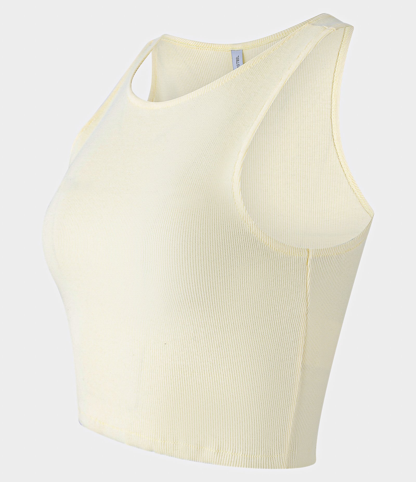 Blusa Cropped sem Manga em Algodão com Textura Canelada Amarelo 5