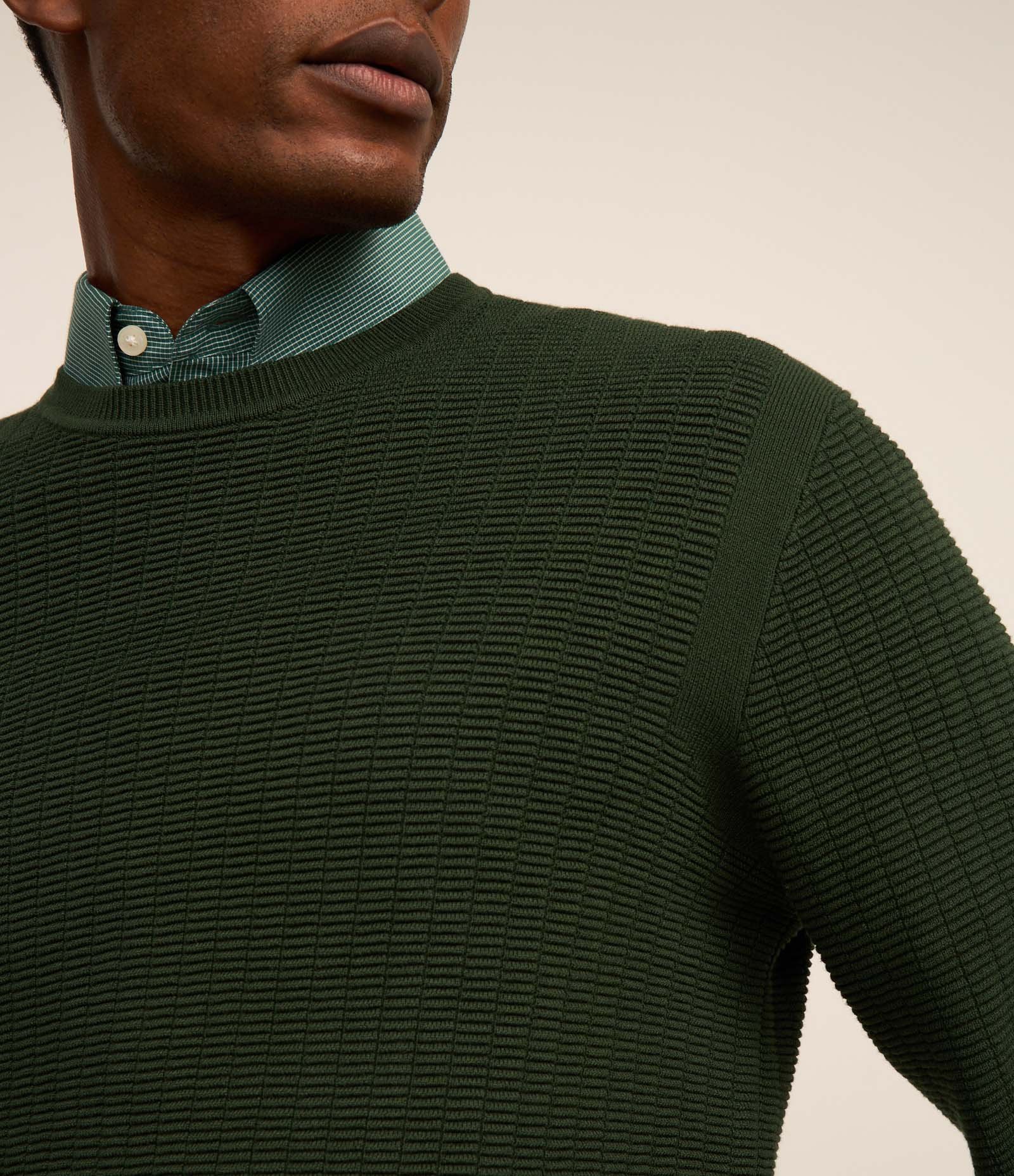 Suéter em Malha com Textura Xadrez Grid Verde Escuro 5