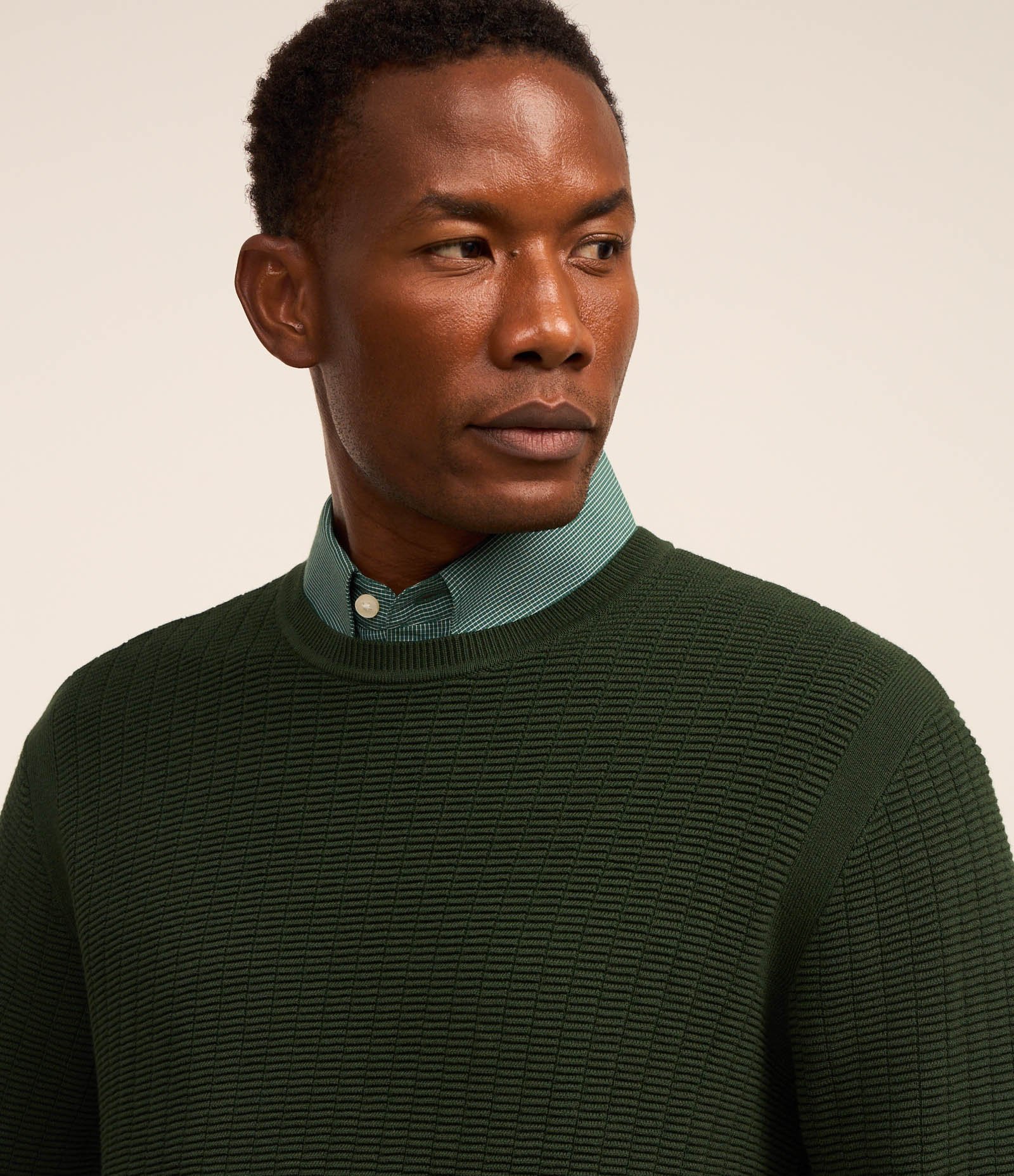 Suéter em Malha com Textura Xadrez Grid Verde Escuro 6