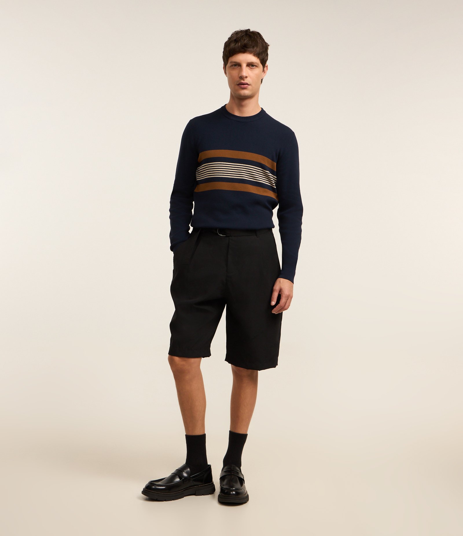 Suéter Regular em Tricô com Estampa de Listras Horizontais Azul 2