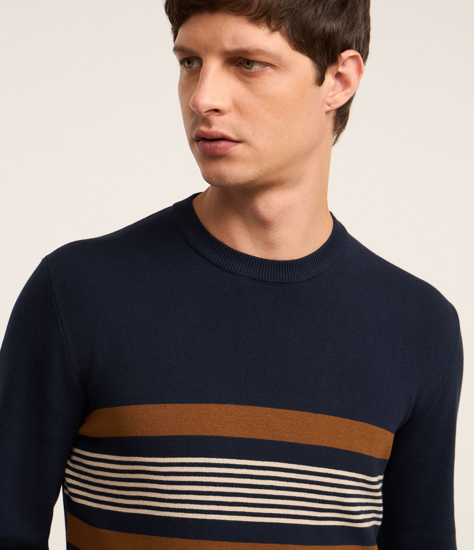 Suéter Regular em Tricô com Estampa de Listras Horizontais Azul 3