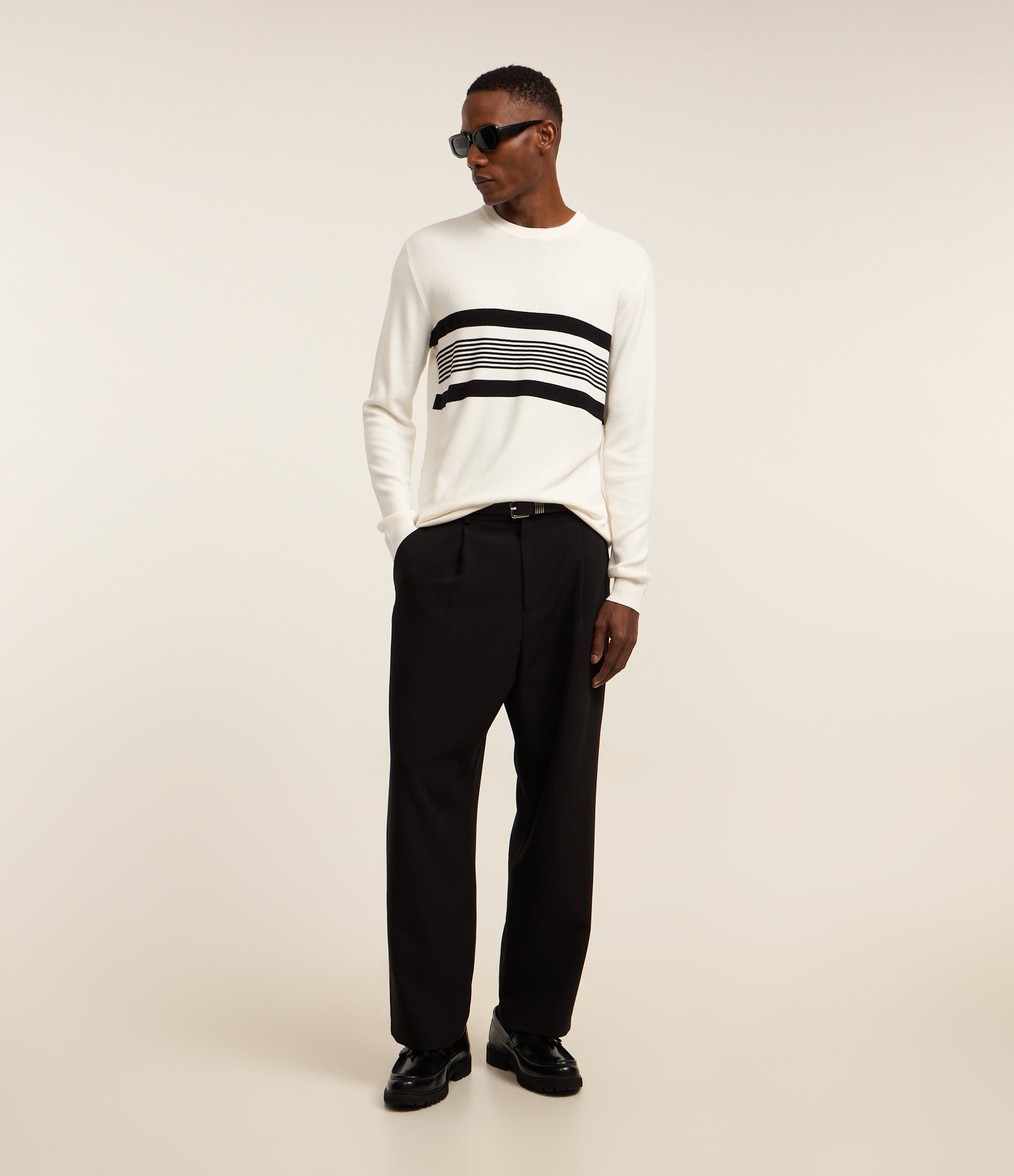 Suéter Regular em Tricô com Estampa de Listras Horizontais Branco 2