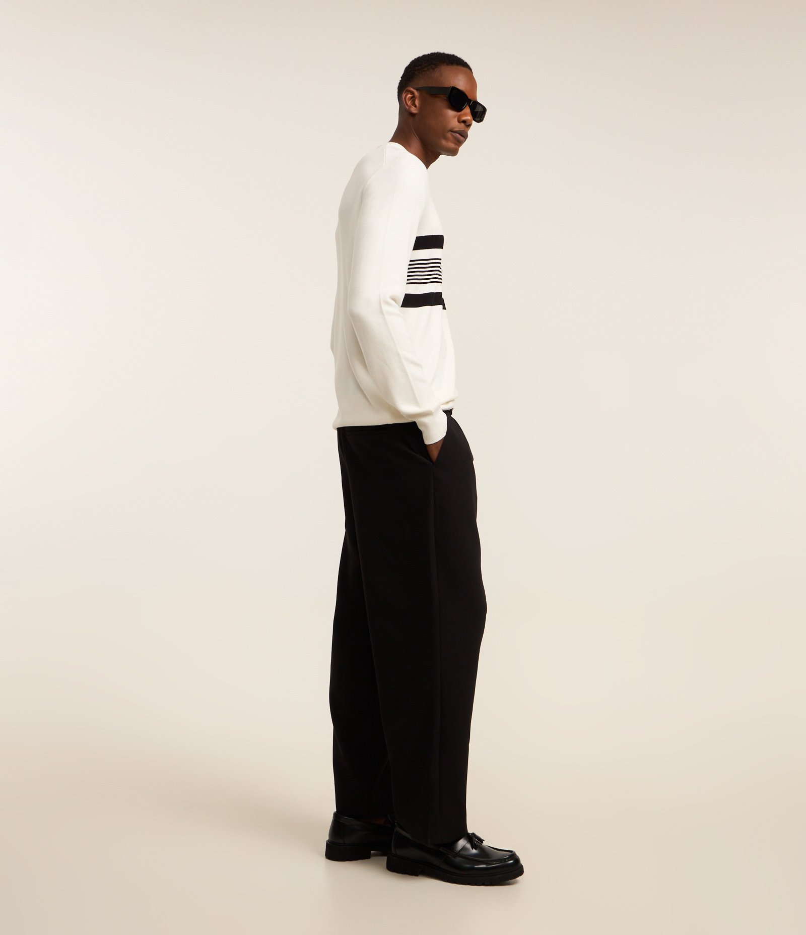 Suéter Regular em Tricô com Estampa de Listras Horizontais Branco 3