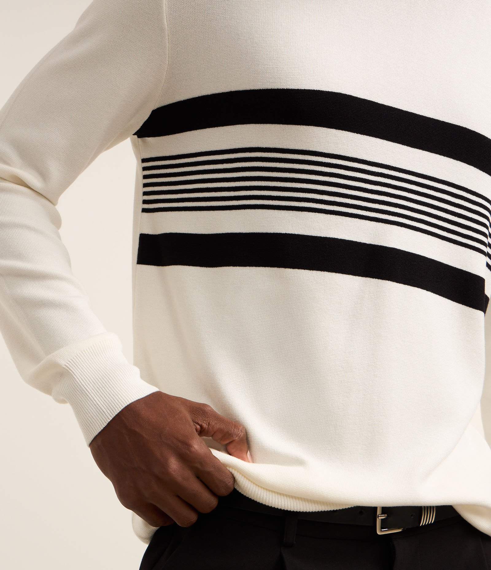 Suéter Regular em Tricô com Estampa de Listras Horizontais Branco 5