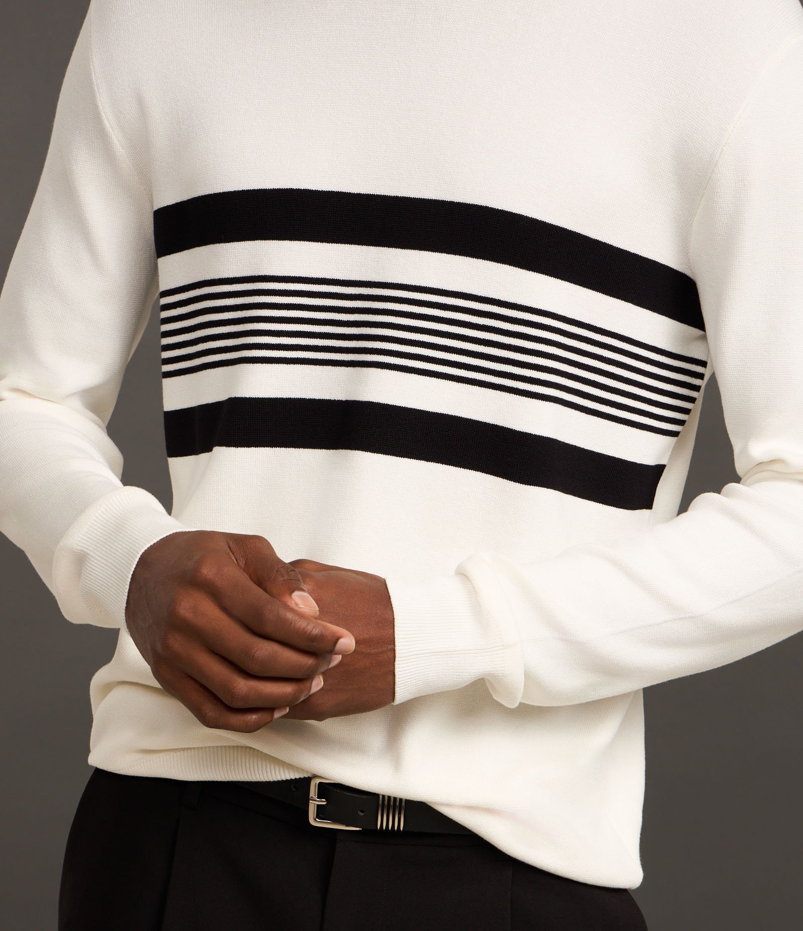 Suéter Regular em Tricô com Estampa de Listras Horizontais Branco 6