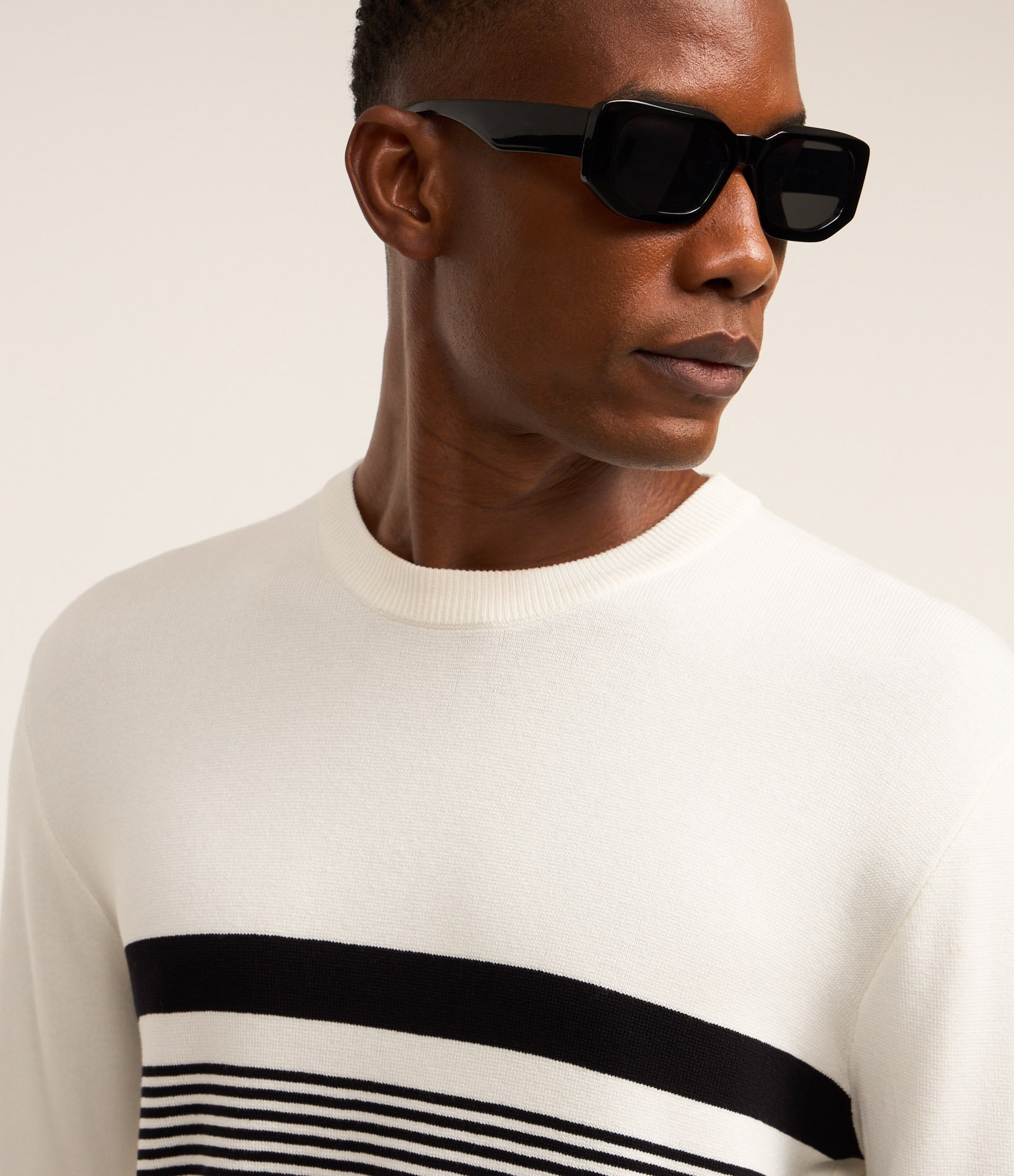 Suéter Regular em Tricô com Estampa de Listras Horizontais Branco 7